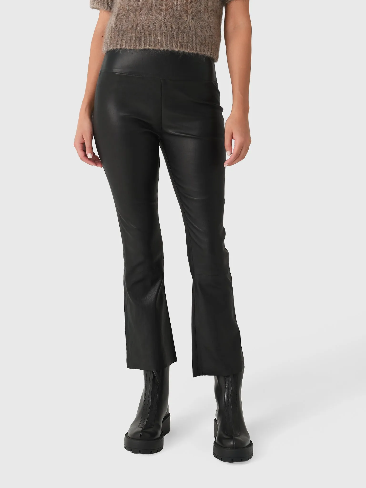 SPRWMN Women's Leather Crop Flare Legging sold by Saint Bernard