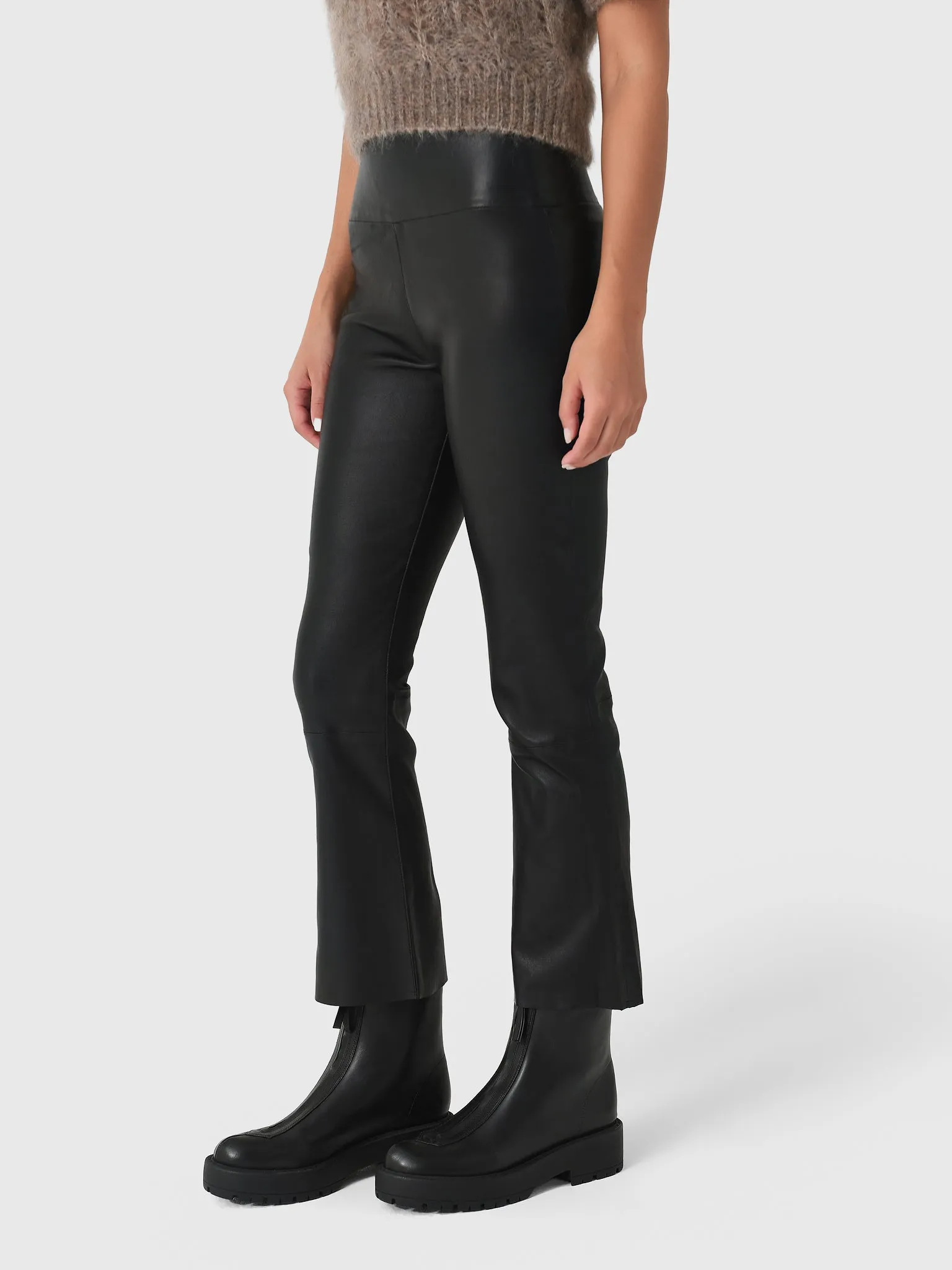 SPRWMN Women's Leather Crop Flare Legging sold by Saint Bernard product image thumbnail 3