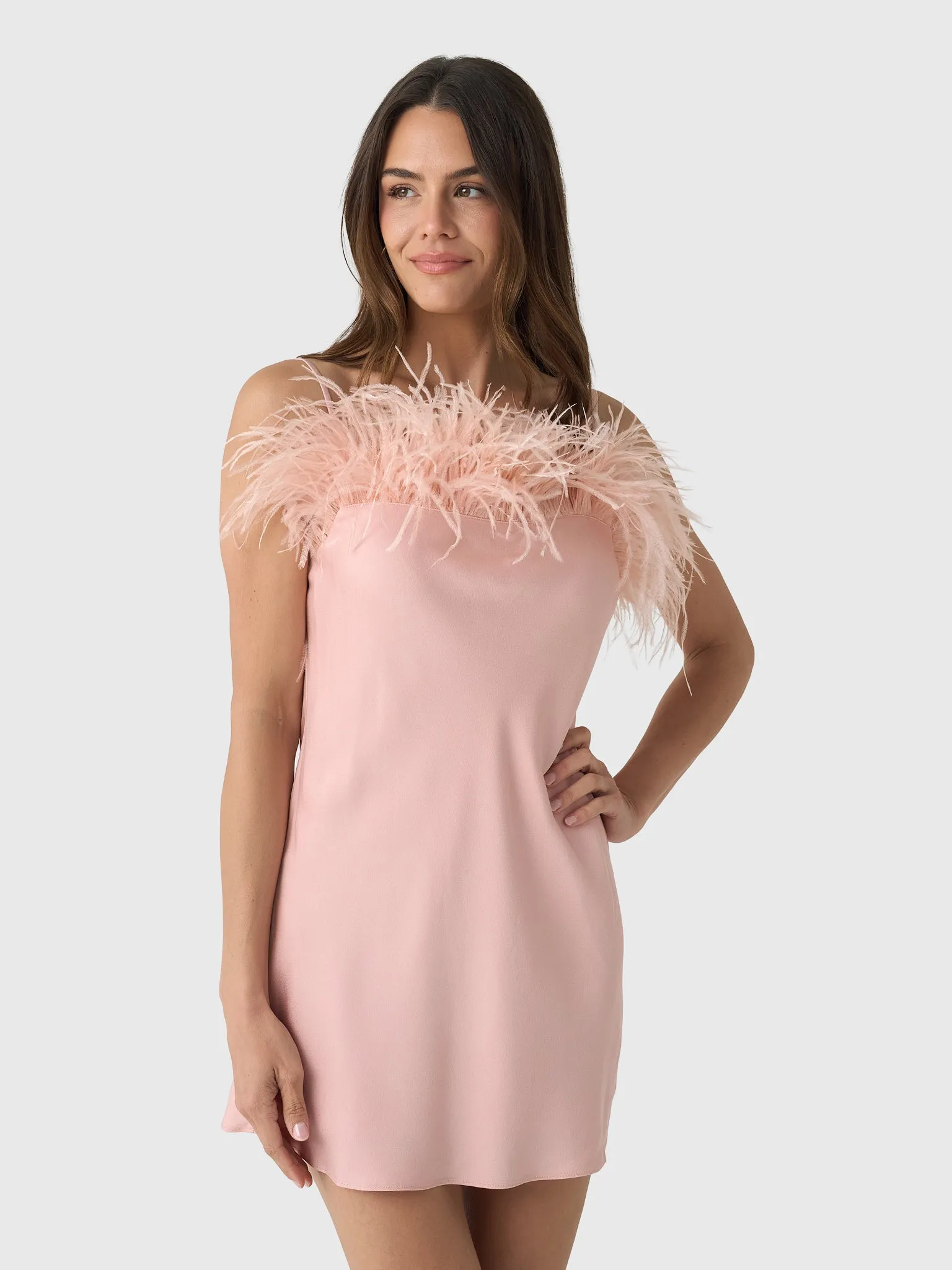 ALC Women's Opal Feather Trimmed Mini Dress sold by Saint Bernard