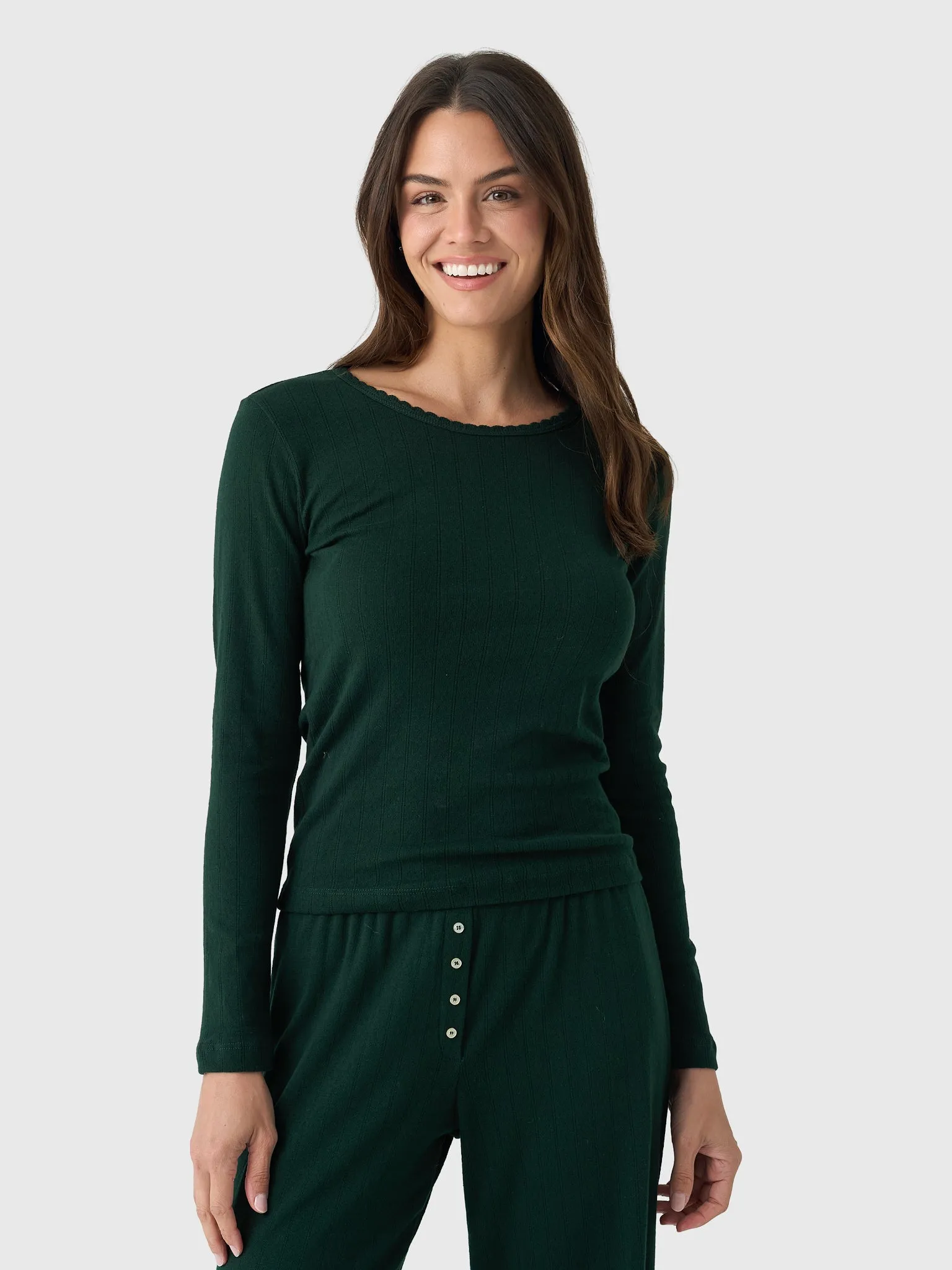 Leset Women's Pointelle Slim Fit Long Sleeve Tee sold by Saint Bernard