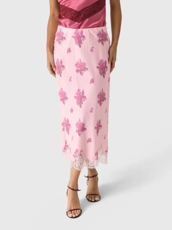 LoveShackFancy Women's Malina Satin Midi Slip Skirt sold by Saint Bernard