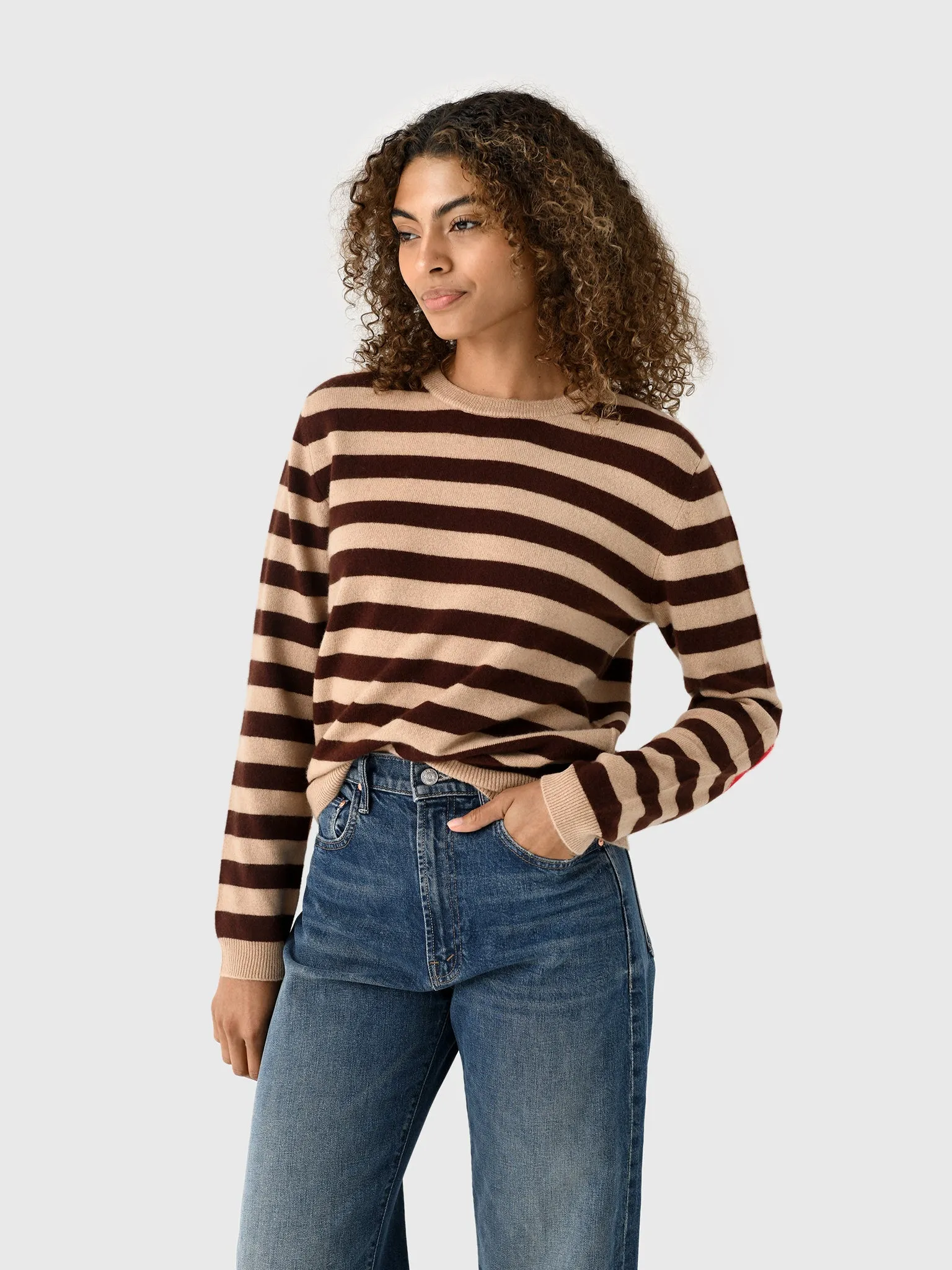 Jumper 1234 Women's Heart Patch Stripe Crew Sweater sold by Saint Bernard