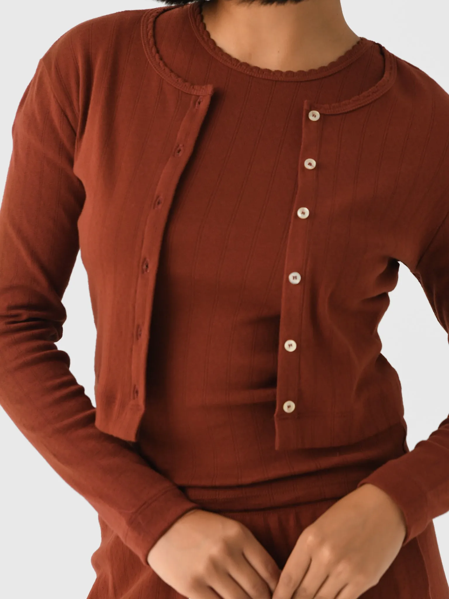 Leset Women's Pointelle Crop Cardigan sold by Saint Bernard product image thumbnail 5