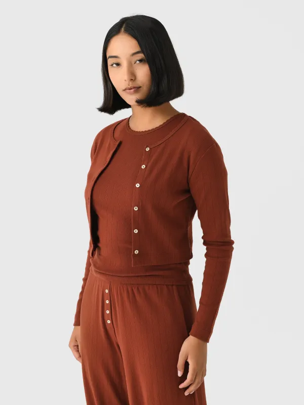 Leset Women's Pointelle Crop Cardigan sold by Saint Bernard