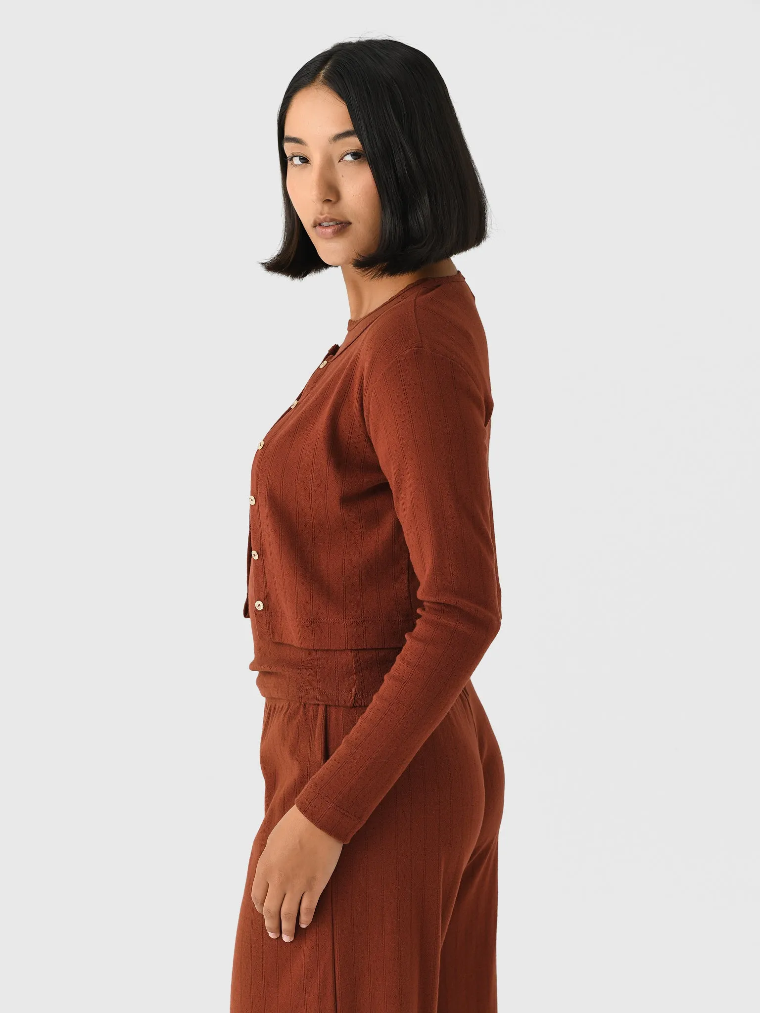 Leset Women's Pointelle Crop Cardigan sold by Saint Bernard product image thumbnail 3