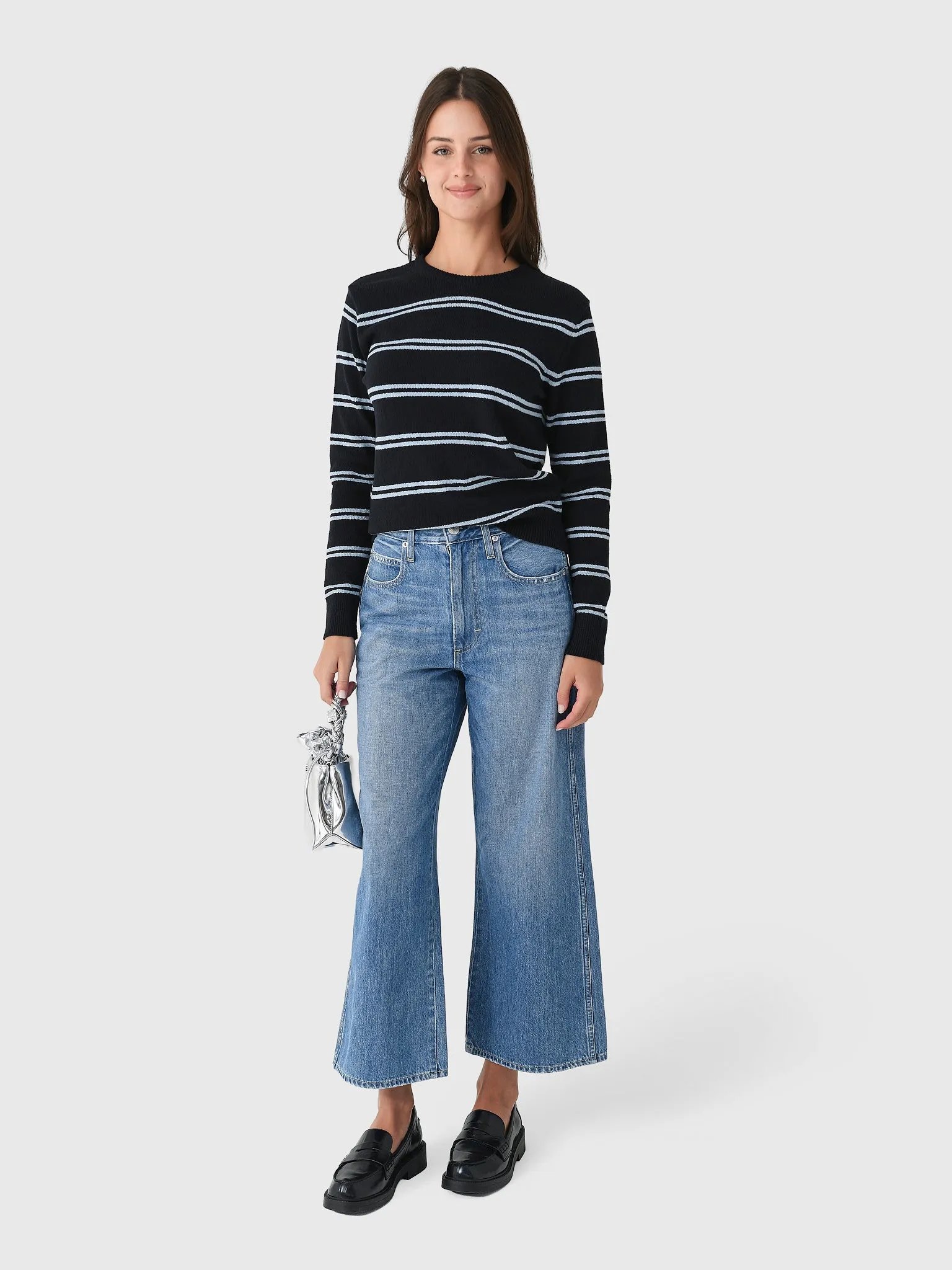 White + Warren Women's Fine Cotton Bouclé Striped Crewneck Sweater sold by Saint Bernard product image thumbnail 2