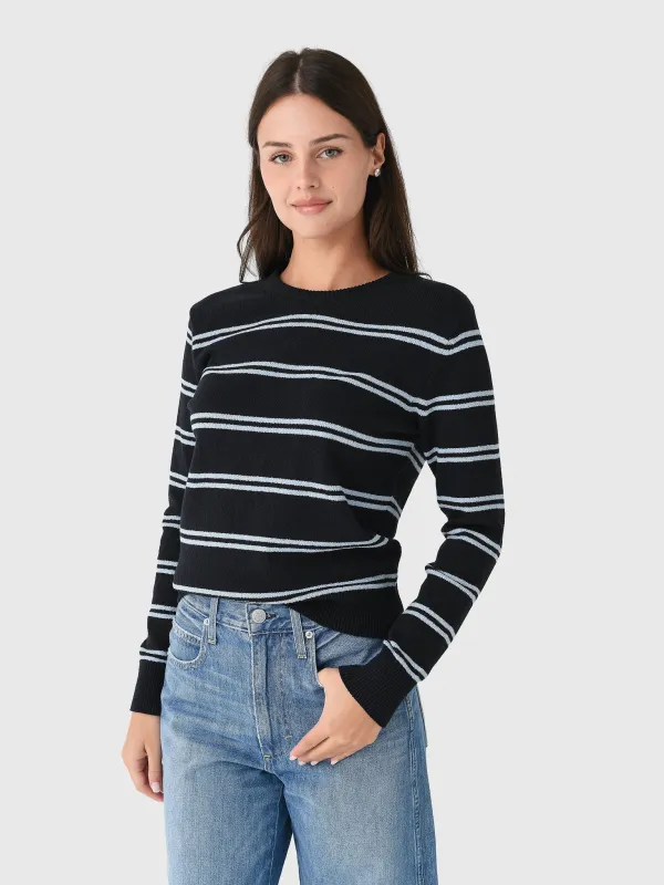 White + Warren Women's Fine Cotton Bouclé Striped Crewneck Sweater made by White + Warren