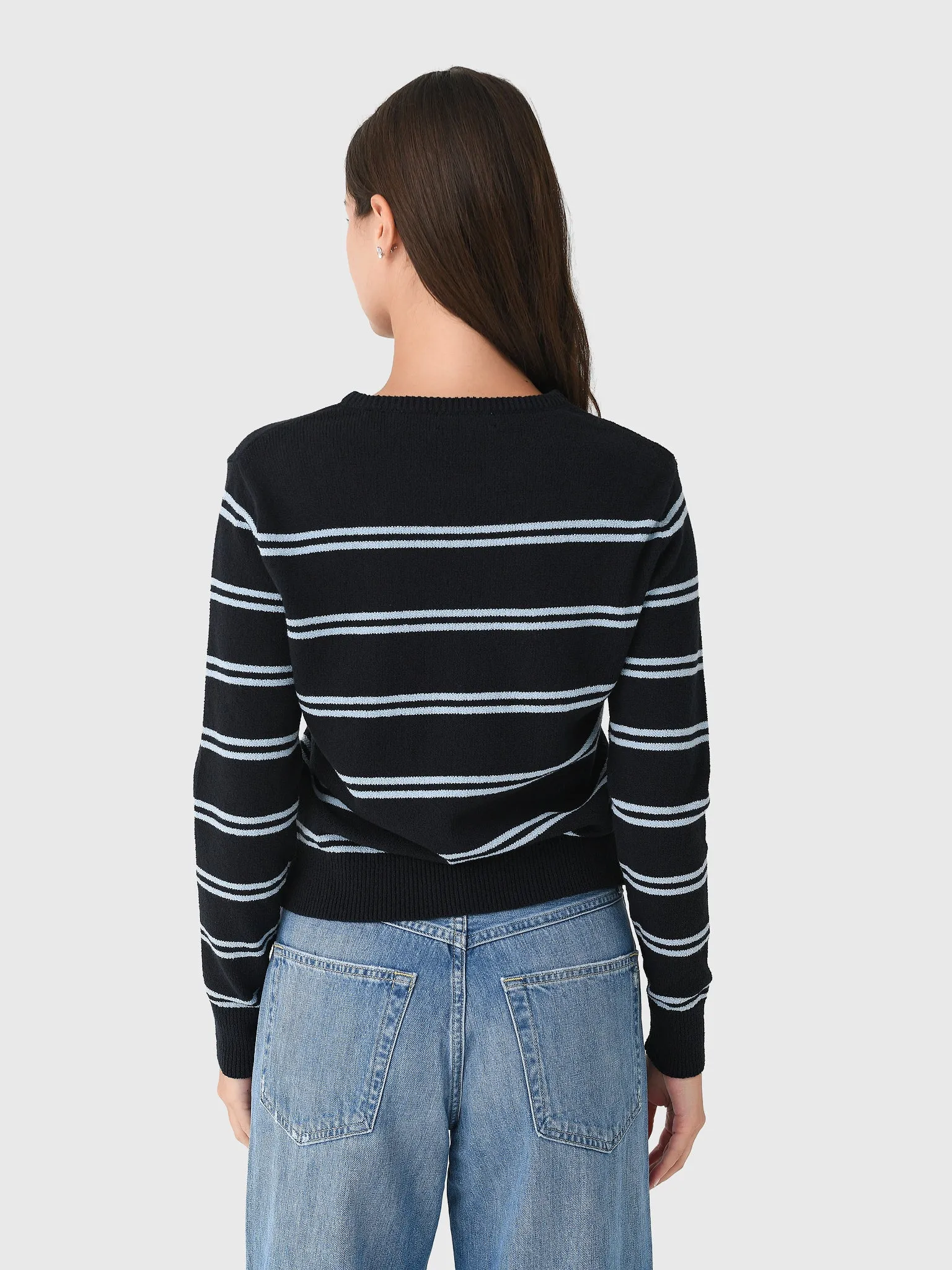 White + Warren Women's Fine Cotton Bouclé Striped Crewneck Sweater sold by Saint Bernard product image thumbnail 4