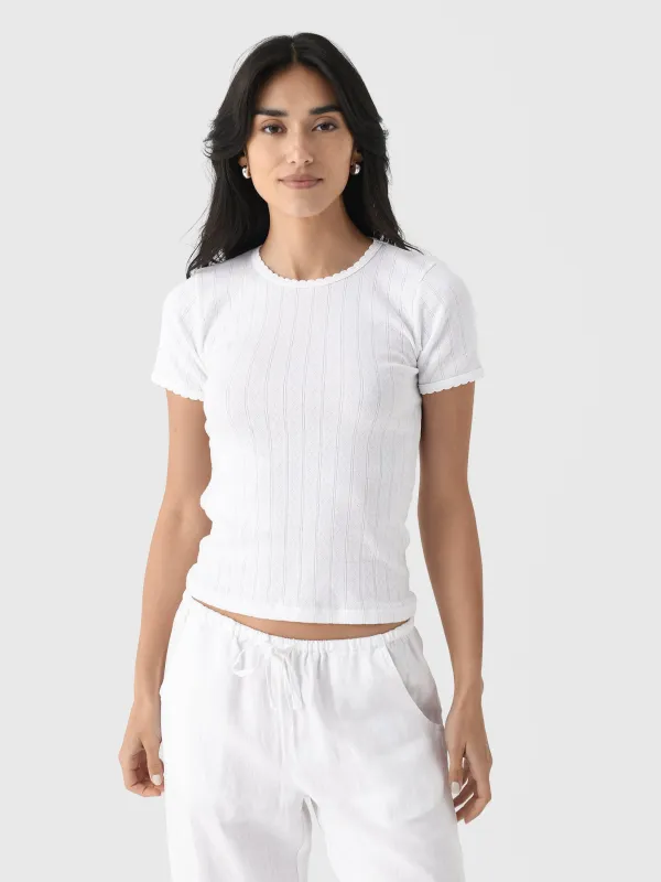 Leset Women's Pointelle Slim Fit Tee made by Leset