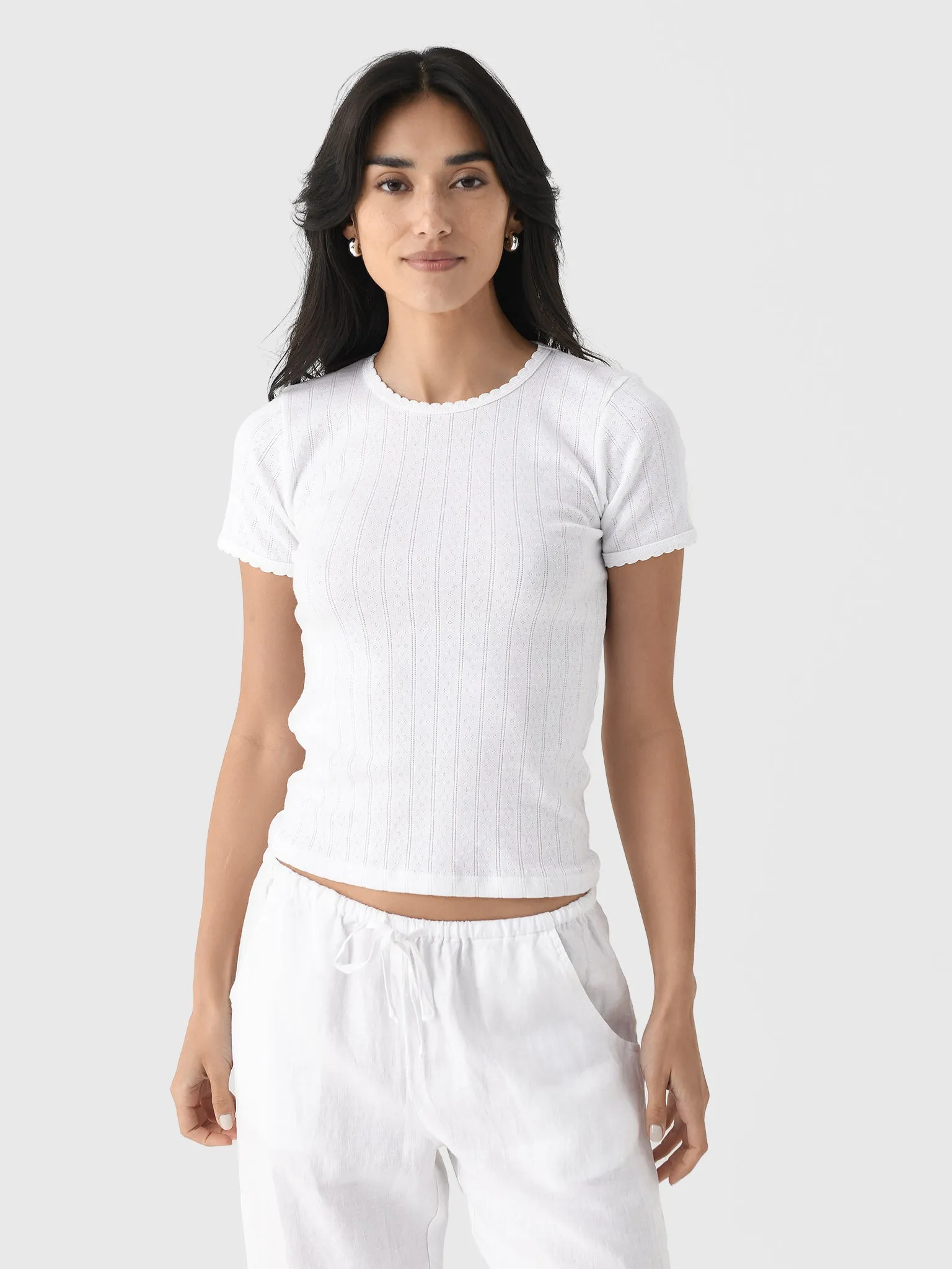 Leset Women's Pointelle Slim Fit Tee sold by Saint Bernard