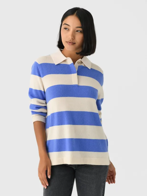 White + Warren Women's Cashmere Rugby Stripe Polo made by White + Warren