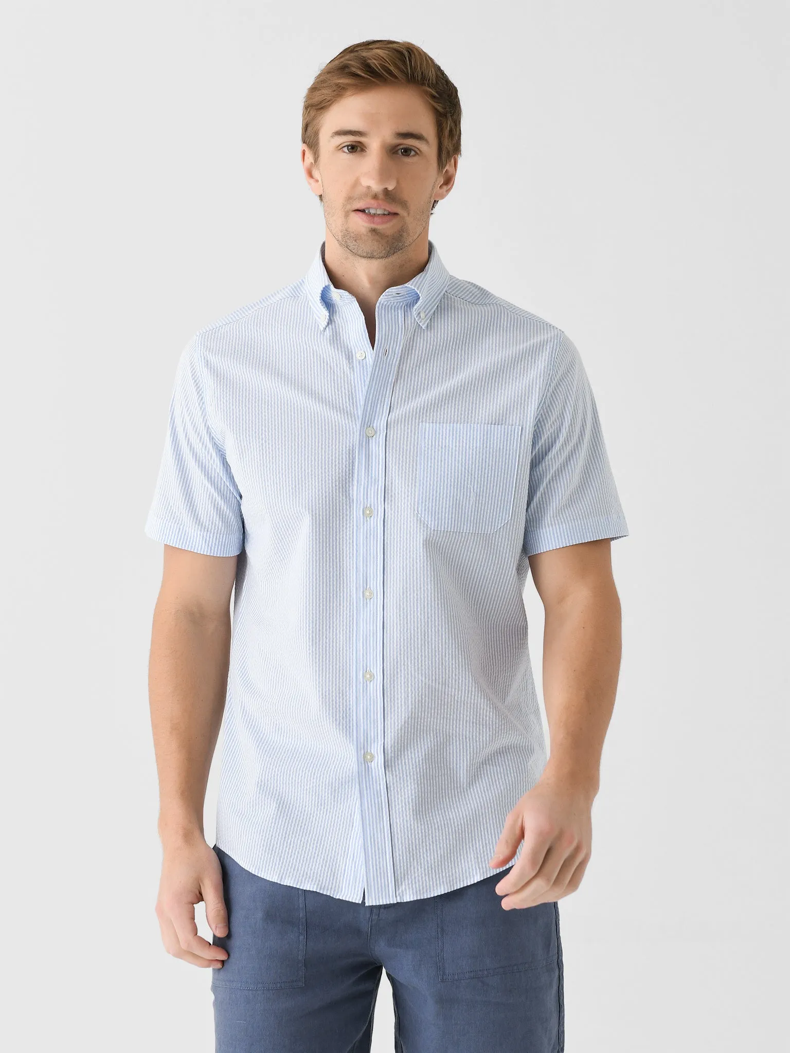 Southern Tide Men's Folly Field Stripe Seersucker Short Sleeve Sport Shirt sold by Saint Bernard