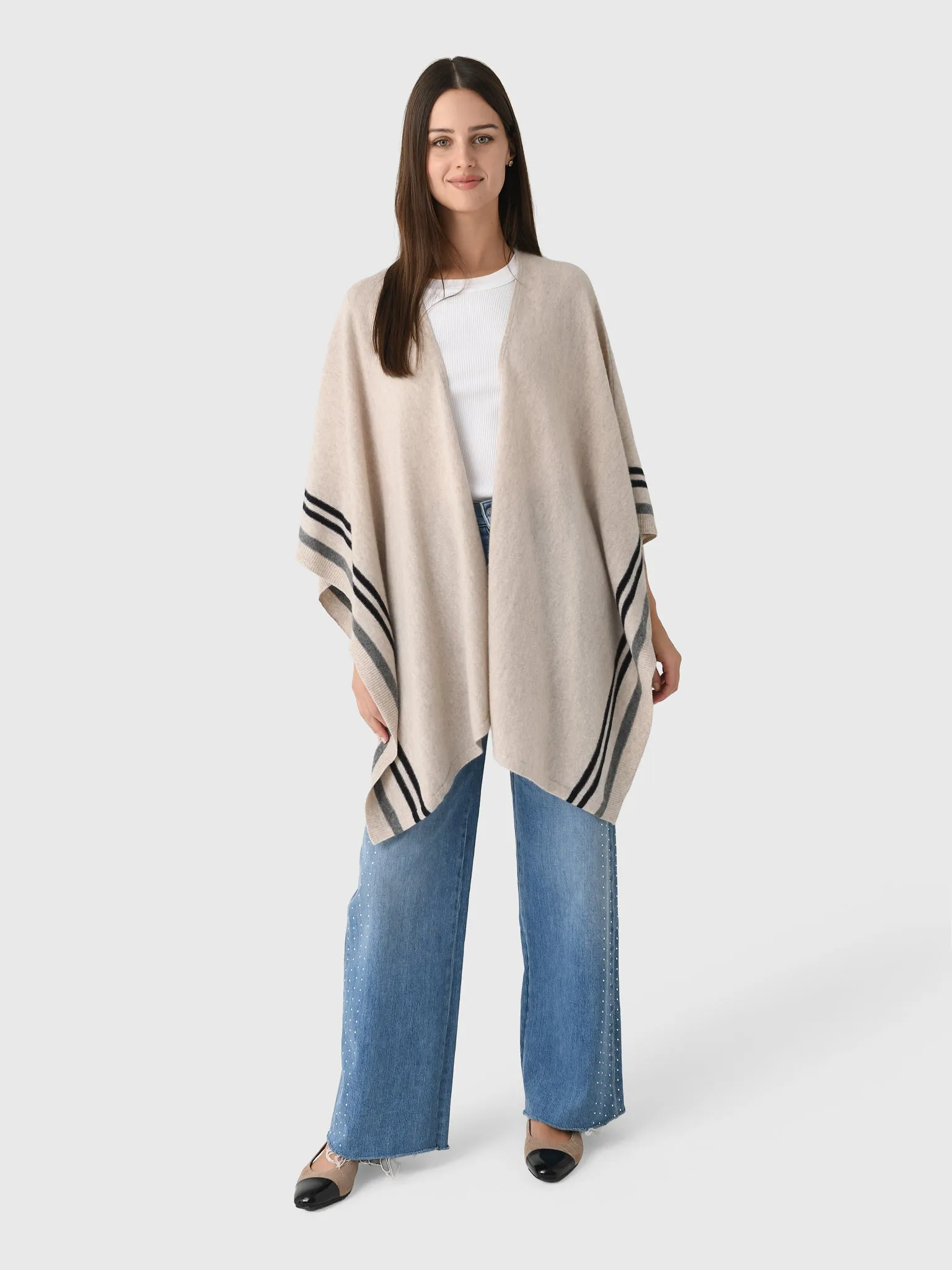 Vince Women's Cashmere Border Stripe Knit Cape sold by Saint Bernard product image thumbnail 2