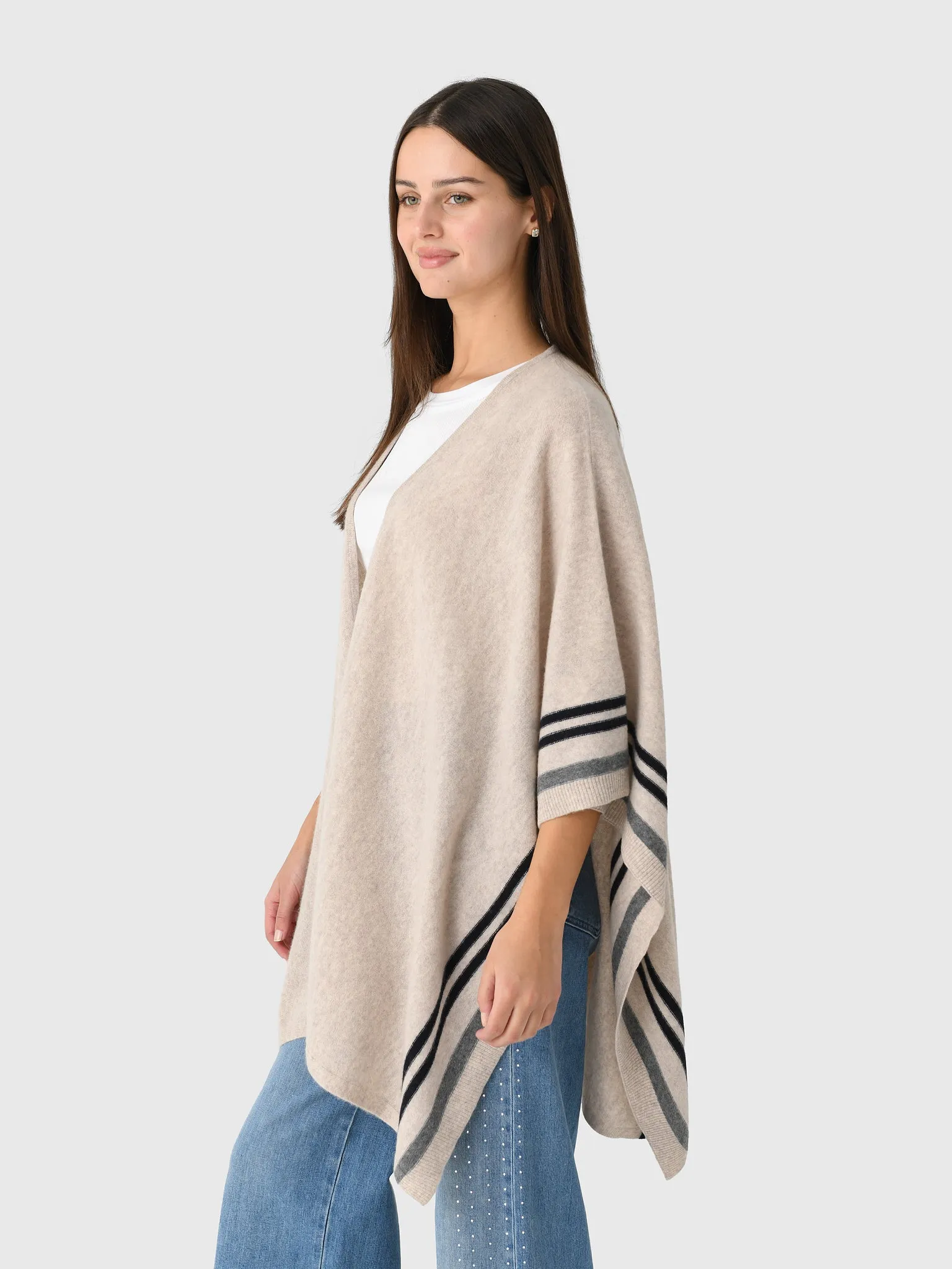 Vince Women's Cashmere Border Stripe Knit Cape sold by Saint Bernard product image thumbnail 3