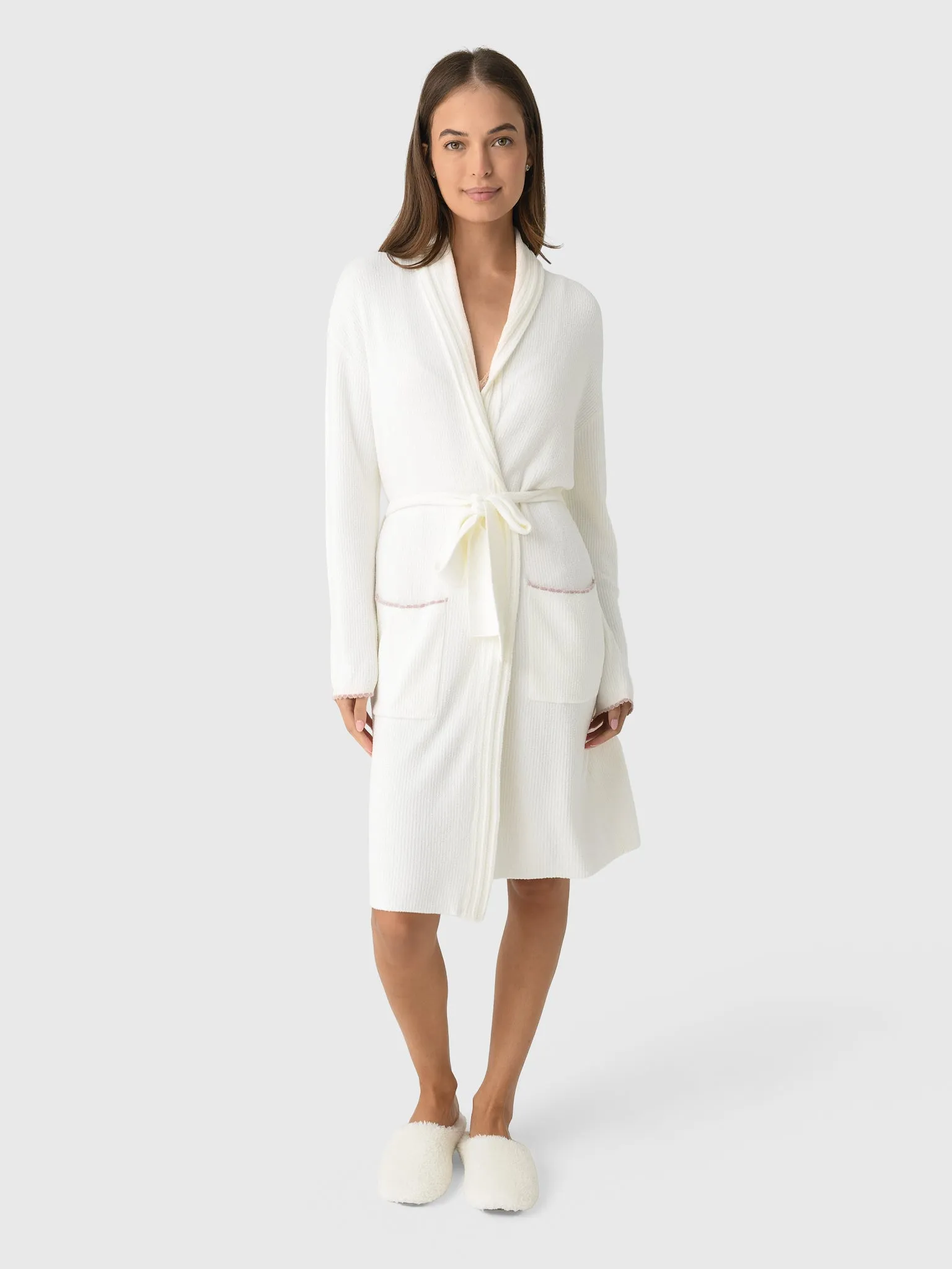 Barefoot Dreams Women's CozyChic Ultra Lite Contrast Scallop Ribbed Robe sold by Saint Bernard