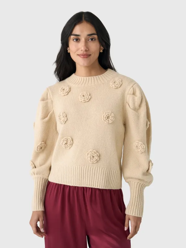 Farm Rio Women's Crochet Flower Knit Sweater made by FARM Rio