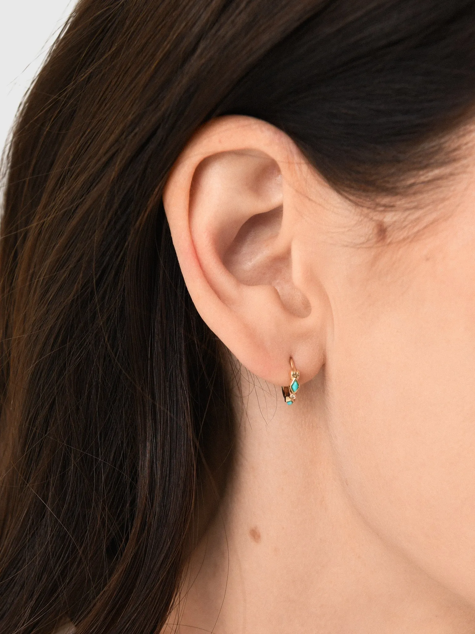 Sydney Evan Turquoise & Diamond Bezel Huggie Hoop Earrings sold by Saint Bernard product image thumbnail 2
