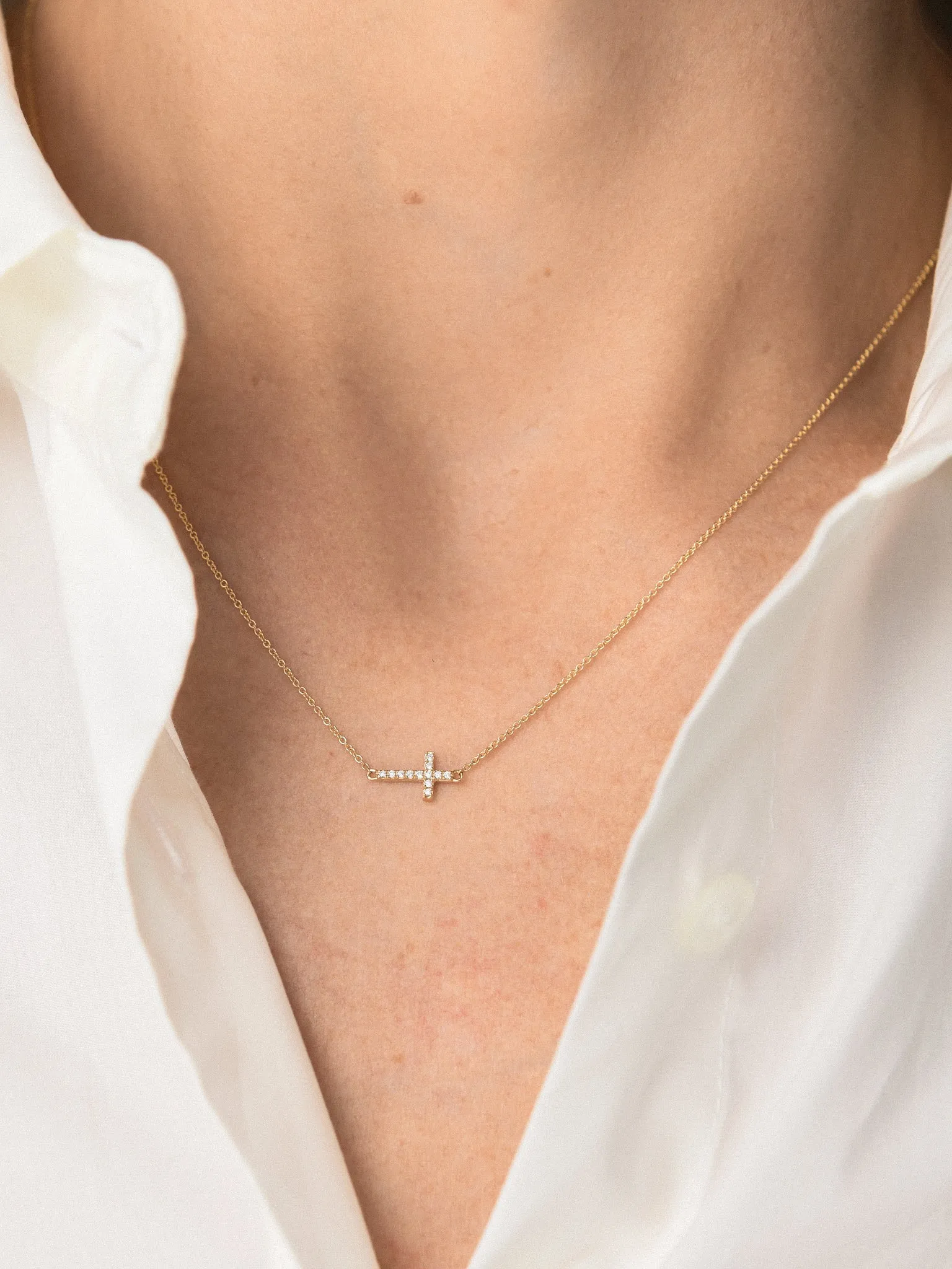 Sydney Evan Pavé Diamond Small Sideways Cross Necklace sold by Saint Bernard product image thumbnail 2