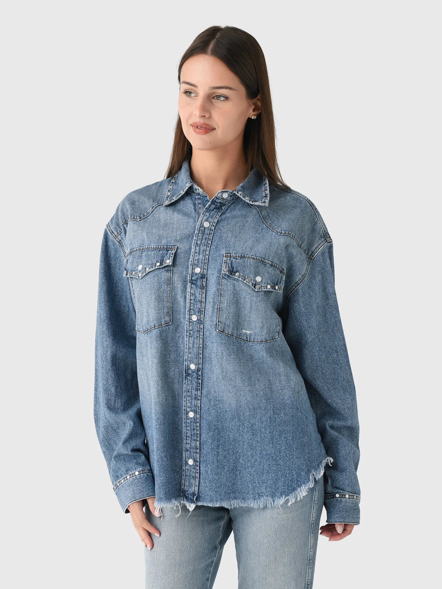 Re/Done Women's Distressed Western Shirt sold by Saint Bernard