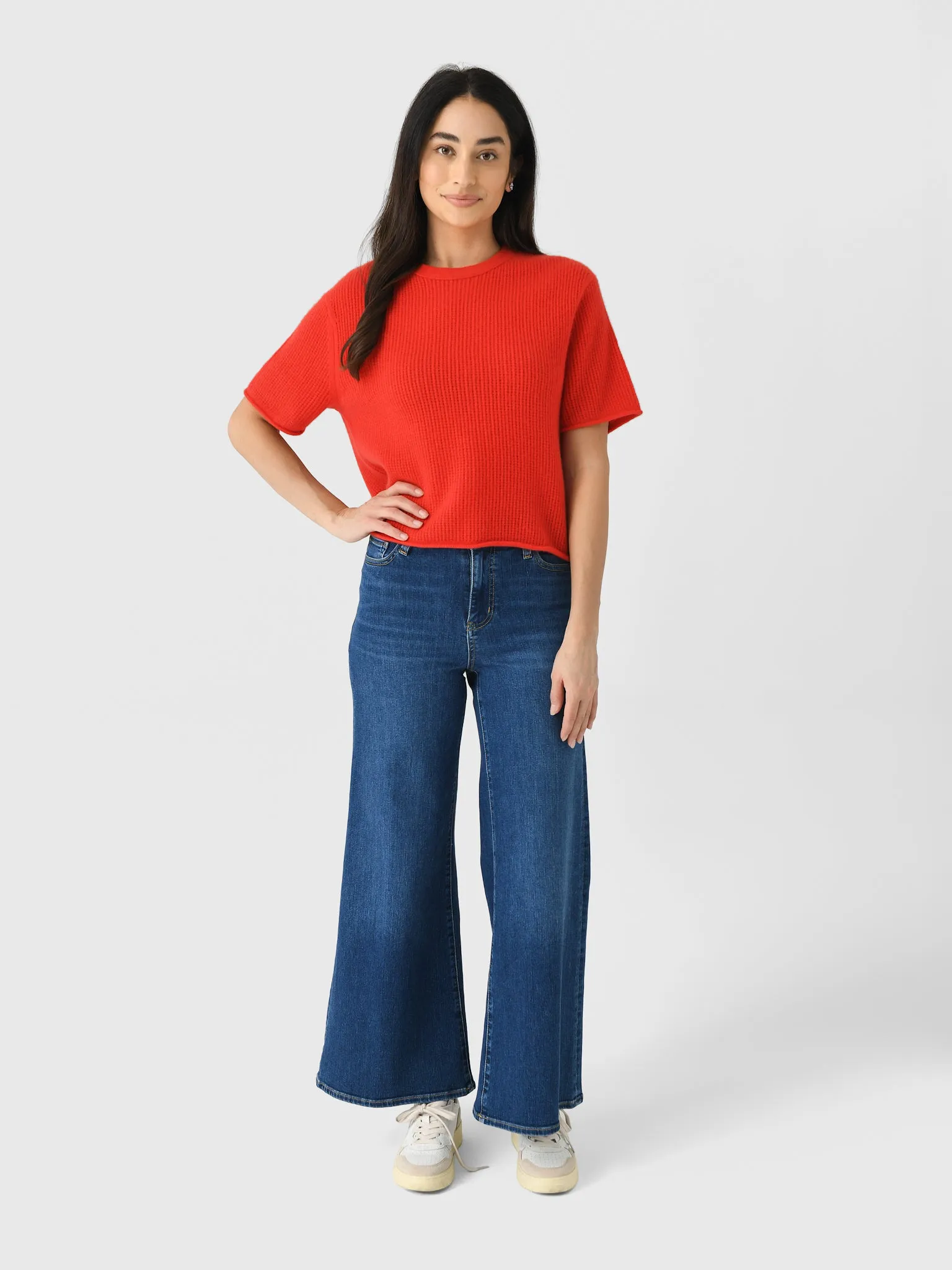 White + Warren Women's Cashmere Waffle Mesh Tee sold by Saint Bernard product image thumbnail 2