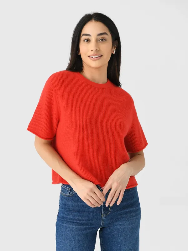 White + Warren Women's Cashmere Waffle Mesh Tee sold by Saint Bernard