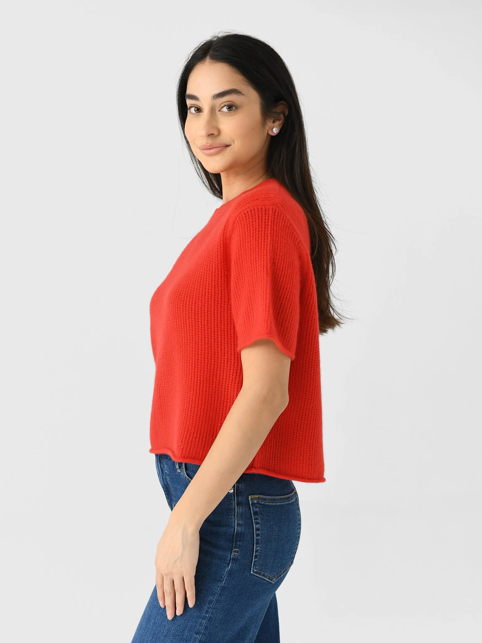 White + Warren Women's Cashmere Waffle Mesh Tee sold by Saint Bernard product image thumbnail 3