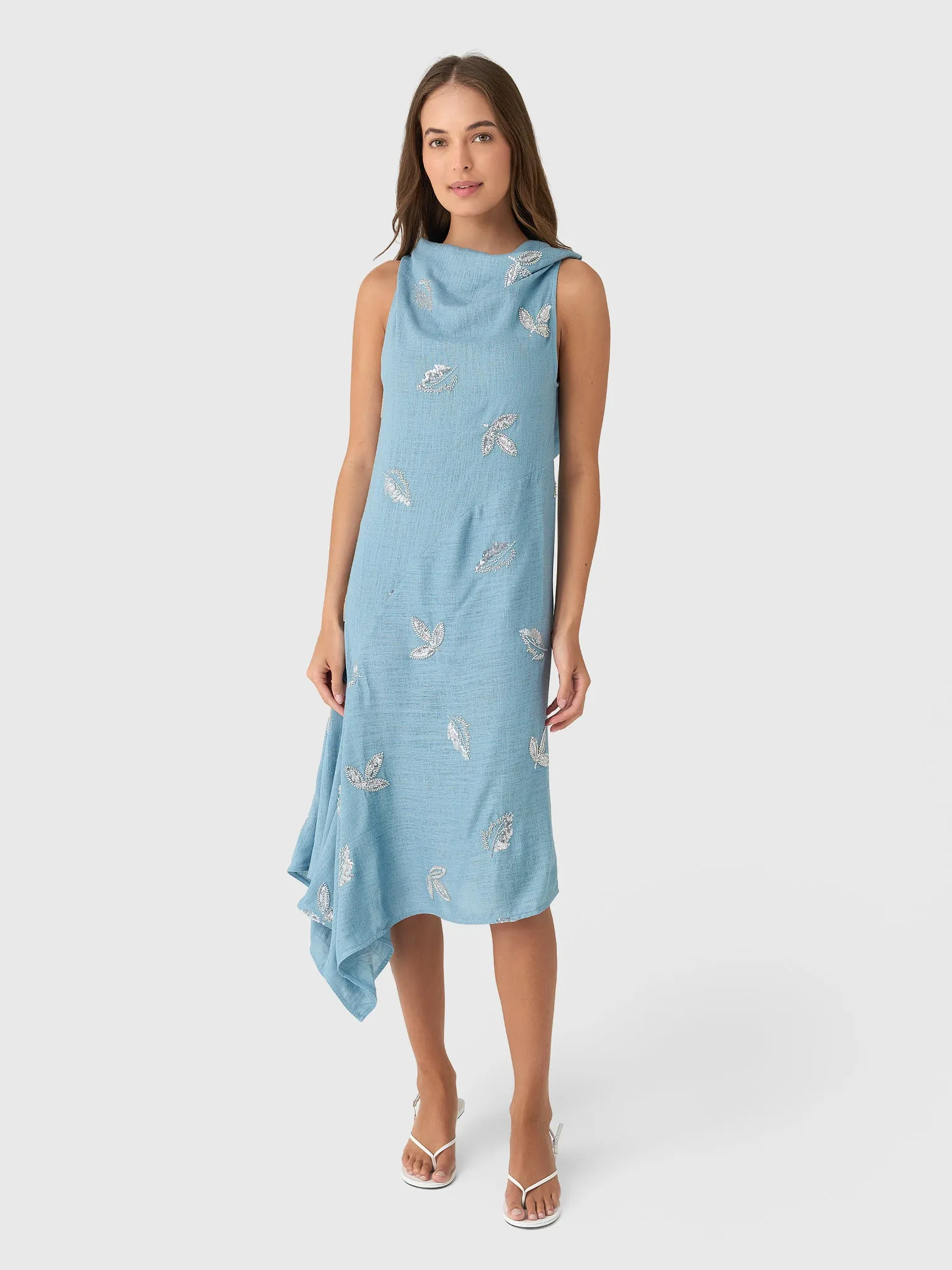 Marques Almeida Women's Linen Cowl Neck Embroidered Sequin Dress sold by Saint Bernard