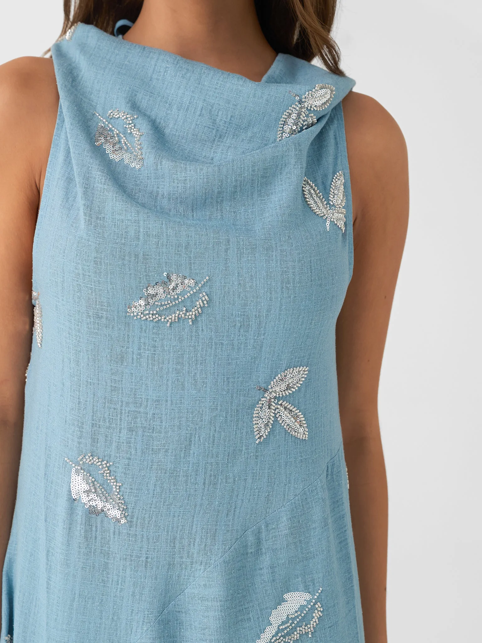 Marques Almeida Women's Linen Cowl Neck Embroidered Sequin Dress sold by Saint Bernard product image thumbnail 4