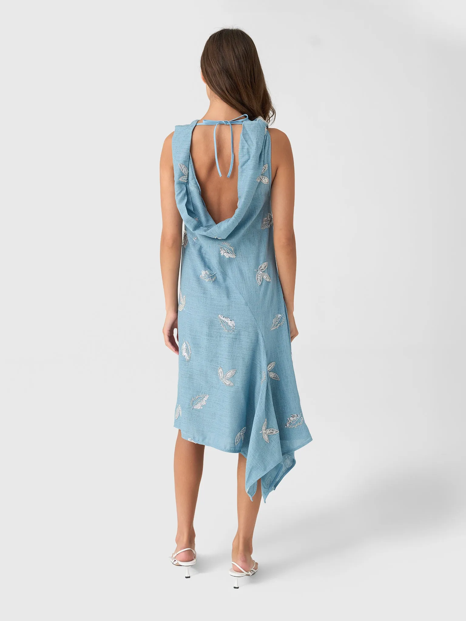 Marques Almeida Women's Linen Cowl Neck Embroidered Sequin Dress sold by Saint Bernard product image thumbnail 3