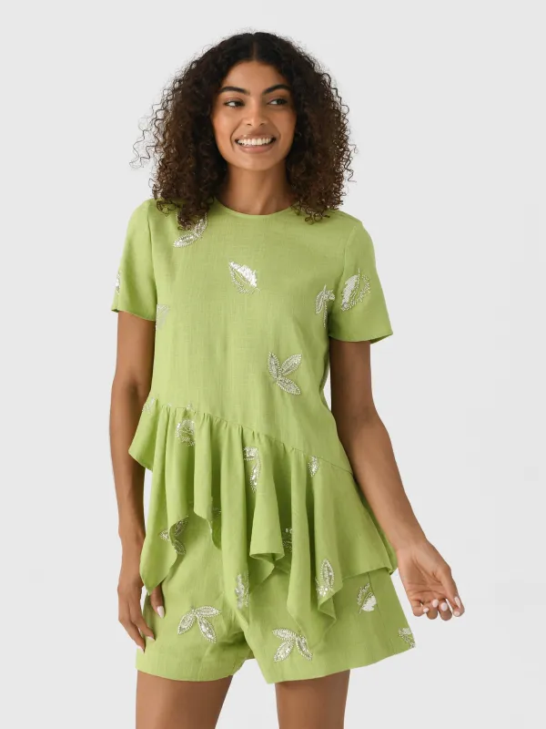Marques Almeida Women's Linen Cap Sleeve Embroidered Sequin Top made by Marques ’ Almeida