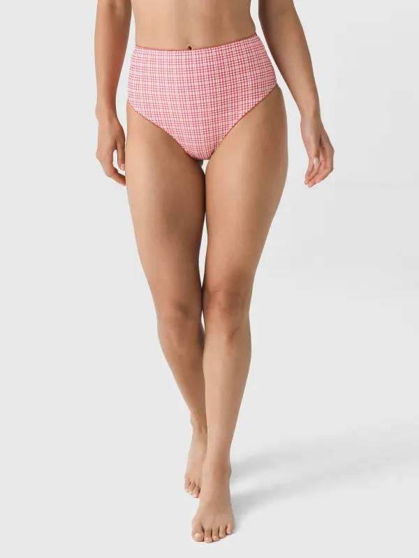 Minnow Women's Poppy Gingham High Waist Bikini Bottom made by minnow