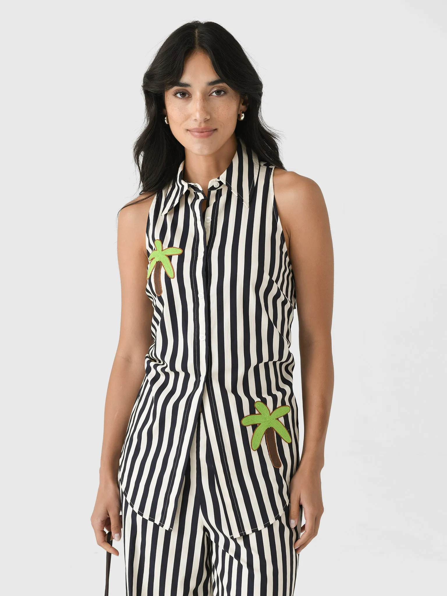 Simon Miller Women's Loch Sleeveless Poplin Button-Down Shirt sold by Saint Bernard