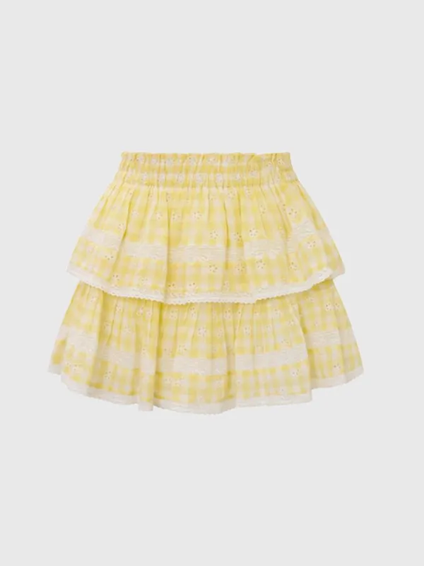 LoveShackFancy Women's Ruffle Mini Gingham Eyelet Skirt made by LoveShackFancy