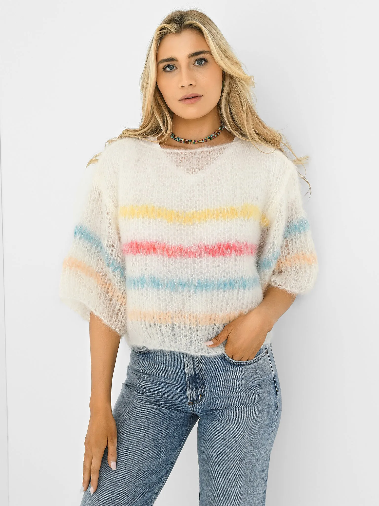 Maiami Women's Light Mohair Stripe T-Shirt sold by Saint Bernard