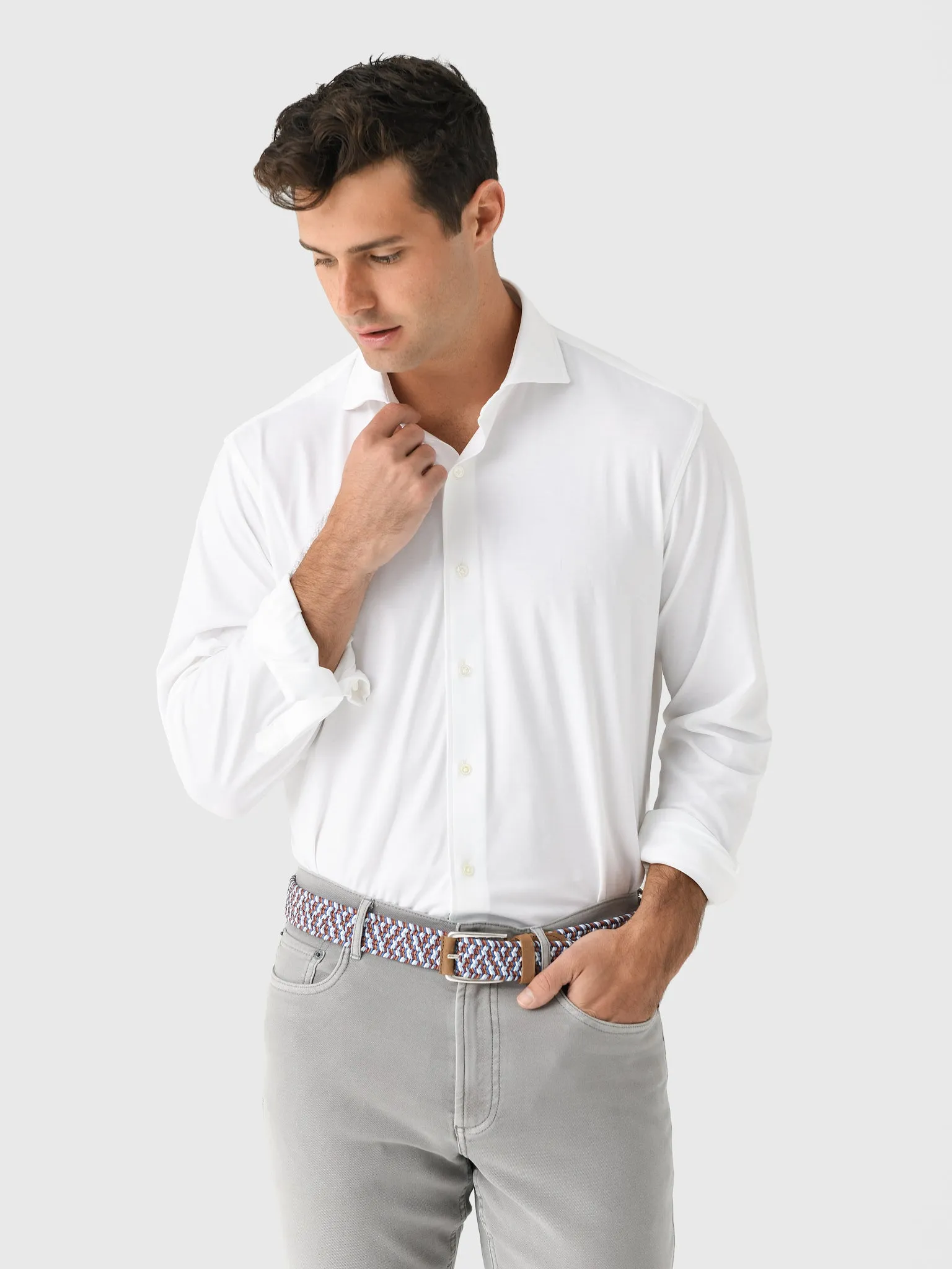 Peter Millar Crown Crafted Men's Excursionist Flex Solid Sport Shirt sold by Saint Bernard