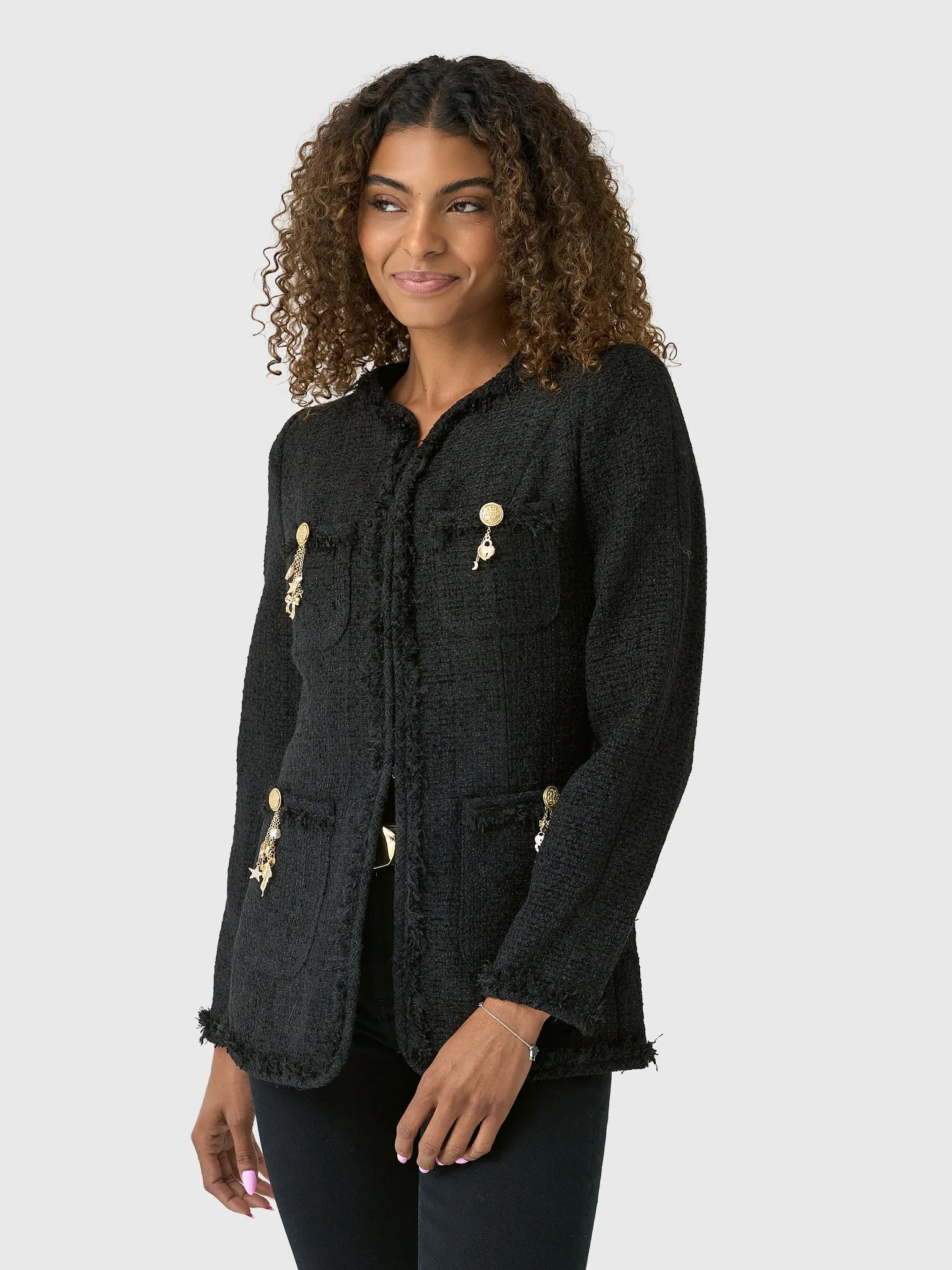 LoveShackFancy Women's Adrina Tweed Embellished Jacket sold by Saint Bernard