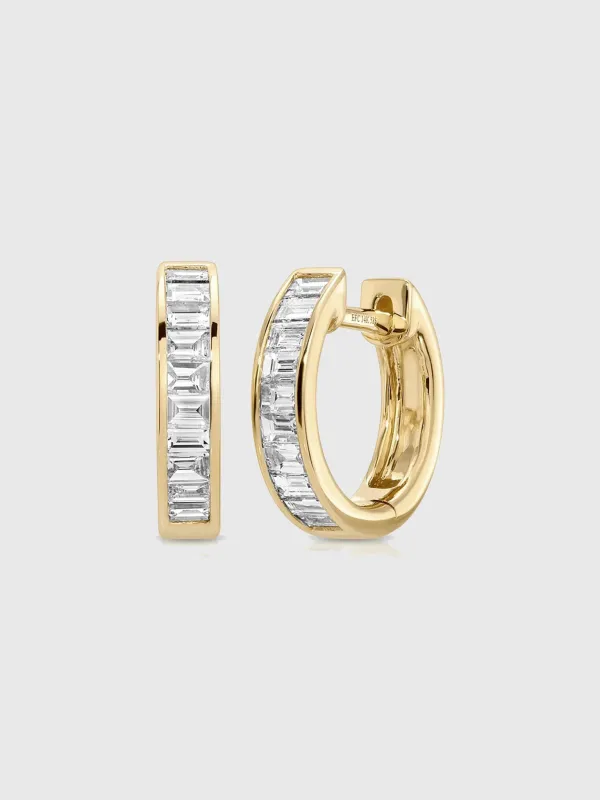 EF Collection Channel Set Diamond Baguette Huggie Earrings sold by Saint Bernard