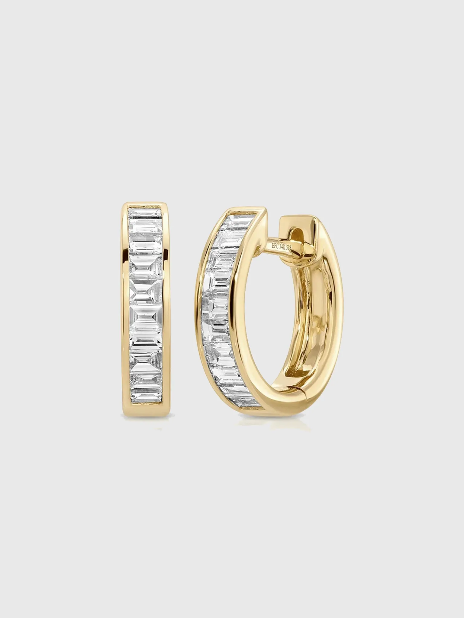 EF Collection Channel Set Diamond Baguette Huggie Earrings sold by Saint Bernard