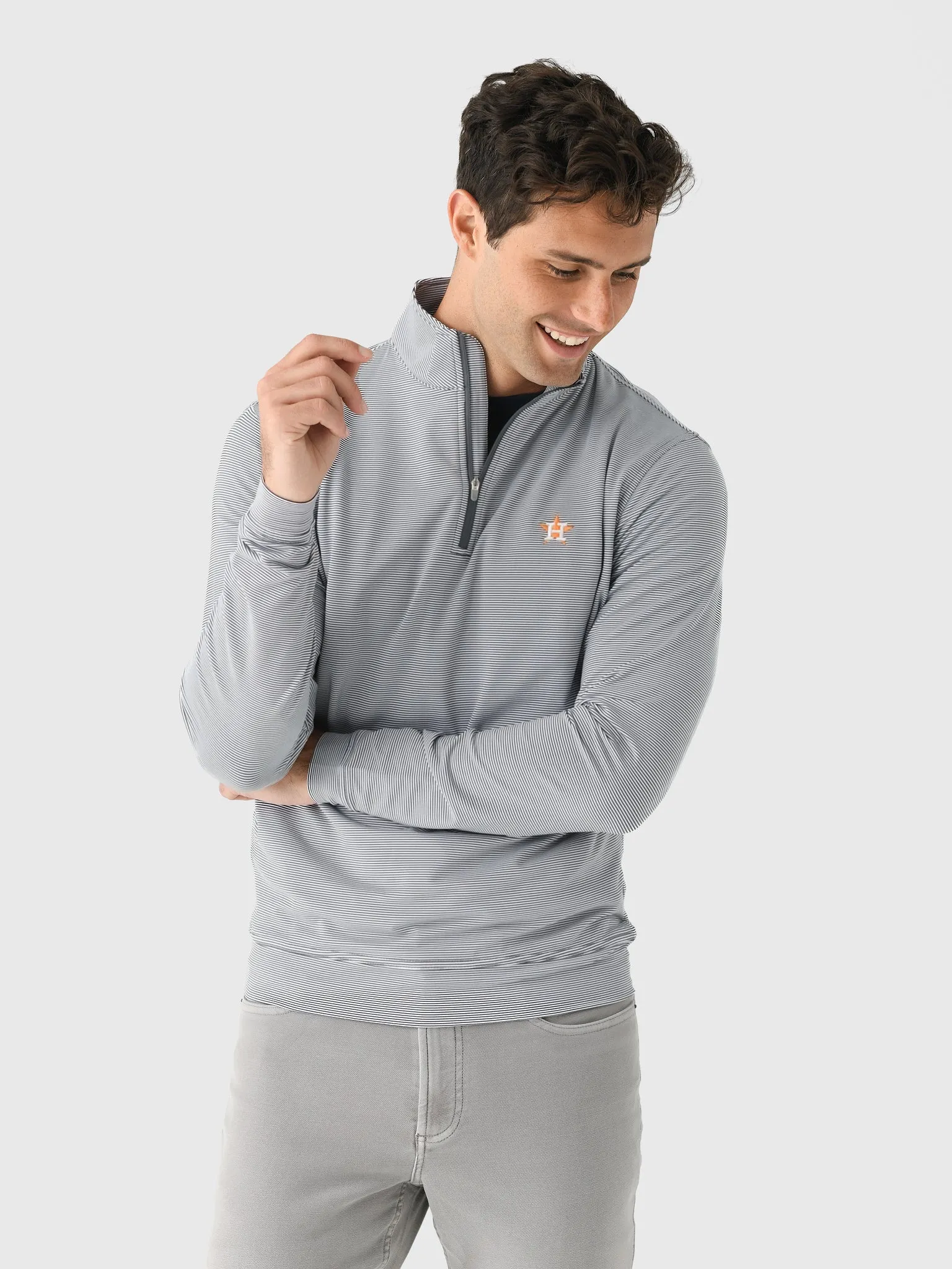 Peter Millar Major League Baseball Men's Houston Astros Perth Sugar Stripe Performance Quarter-Zip sold by Saint Bernard
