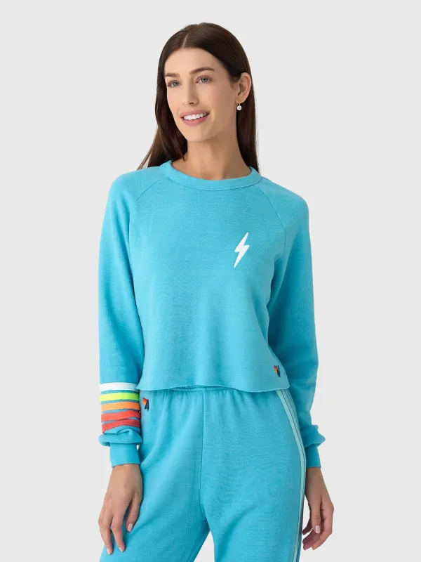 Aviator Nation Women's Bolt Rugby Stitch Cropped Crew Sweatshirt made by Aviator Nation