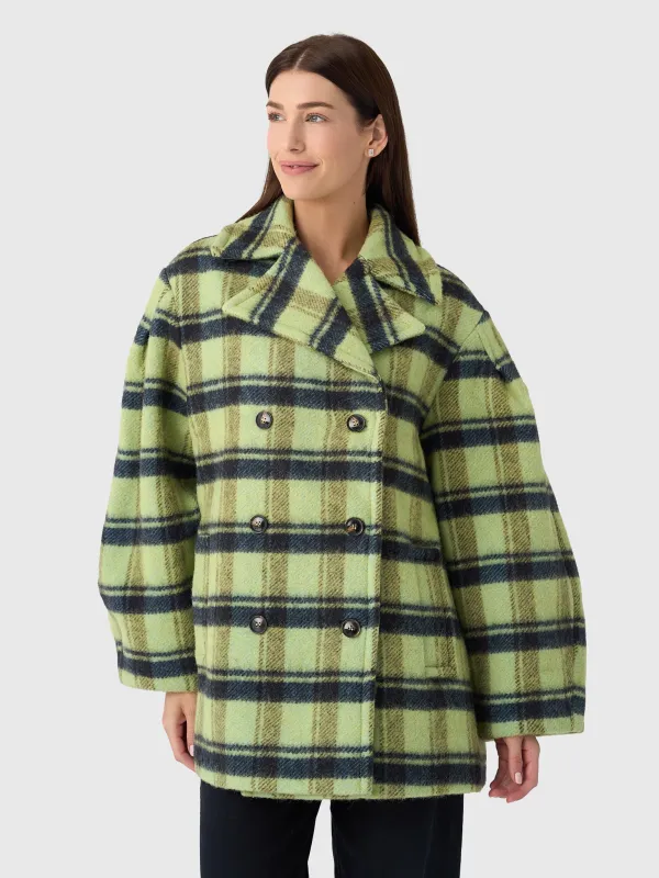 GANNI Women's Check Oversized Brushed Wool Midi Coat made by Ganni