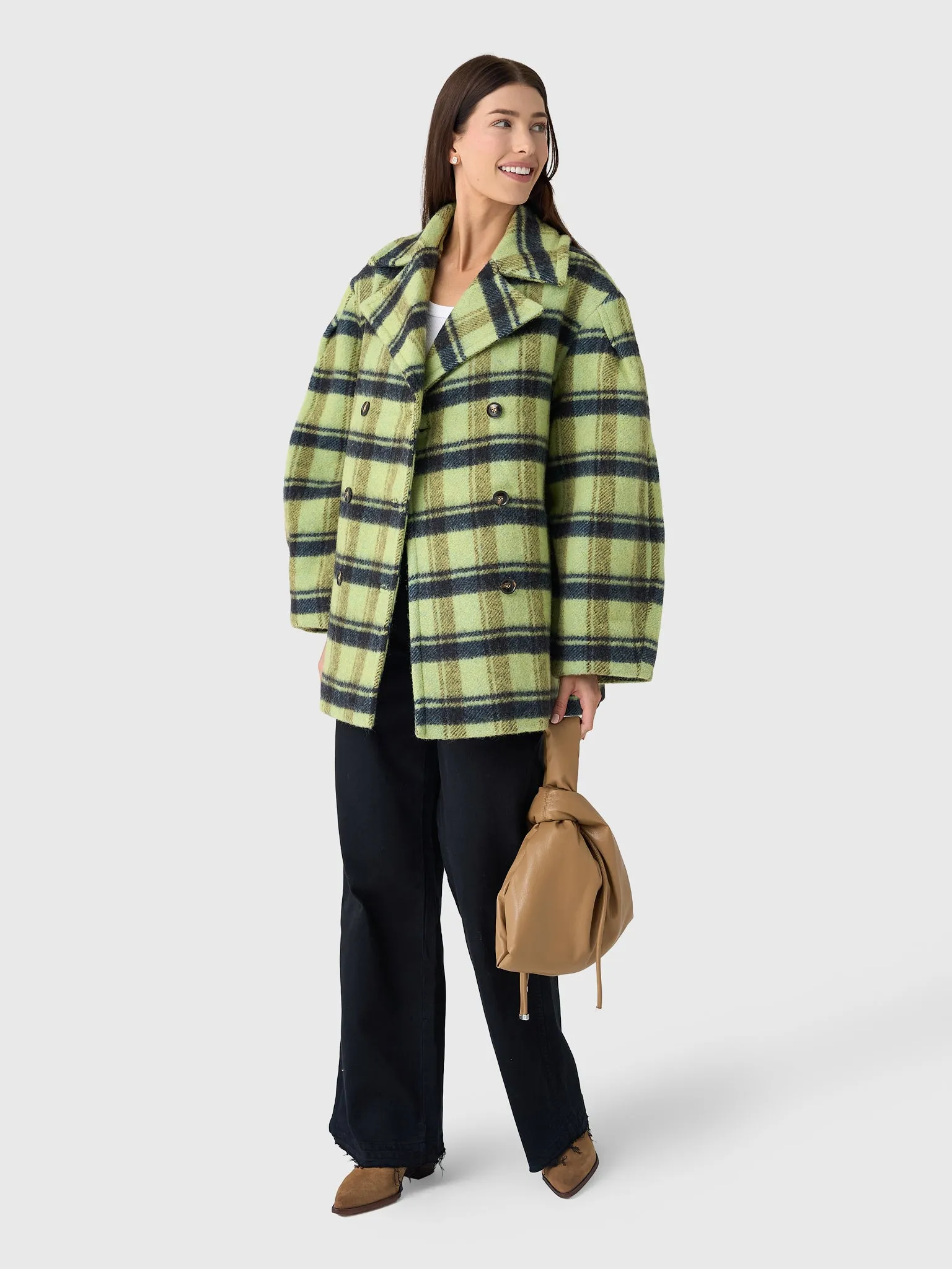 GANNI Women's Check Oversized Brushed Wool Midi Coat sold by Saint Bernard product image thumbnail 2