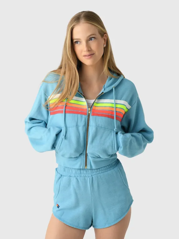 Aviator Nation Women's 5 Stripe Cropped Zip Hoodie sold by Saint Bernard