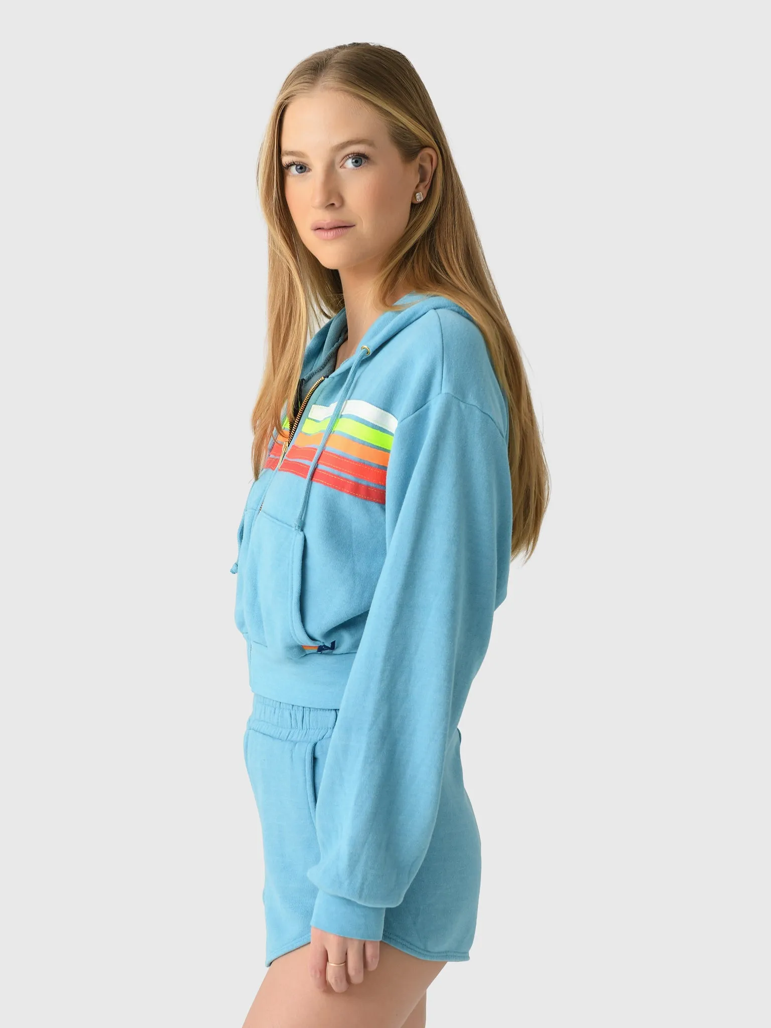 Aviator Nation Women's 5 Stripe Cropped Zip Hoodie sold by Saint Bernard product image thumbnail 3