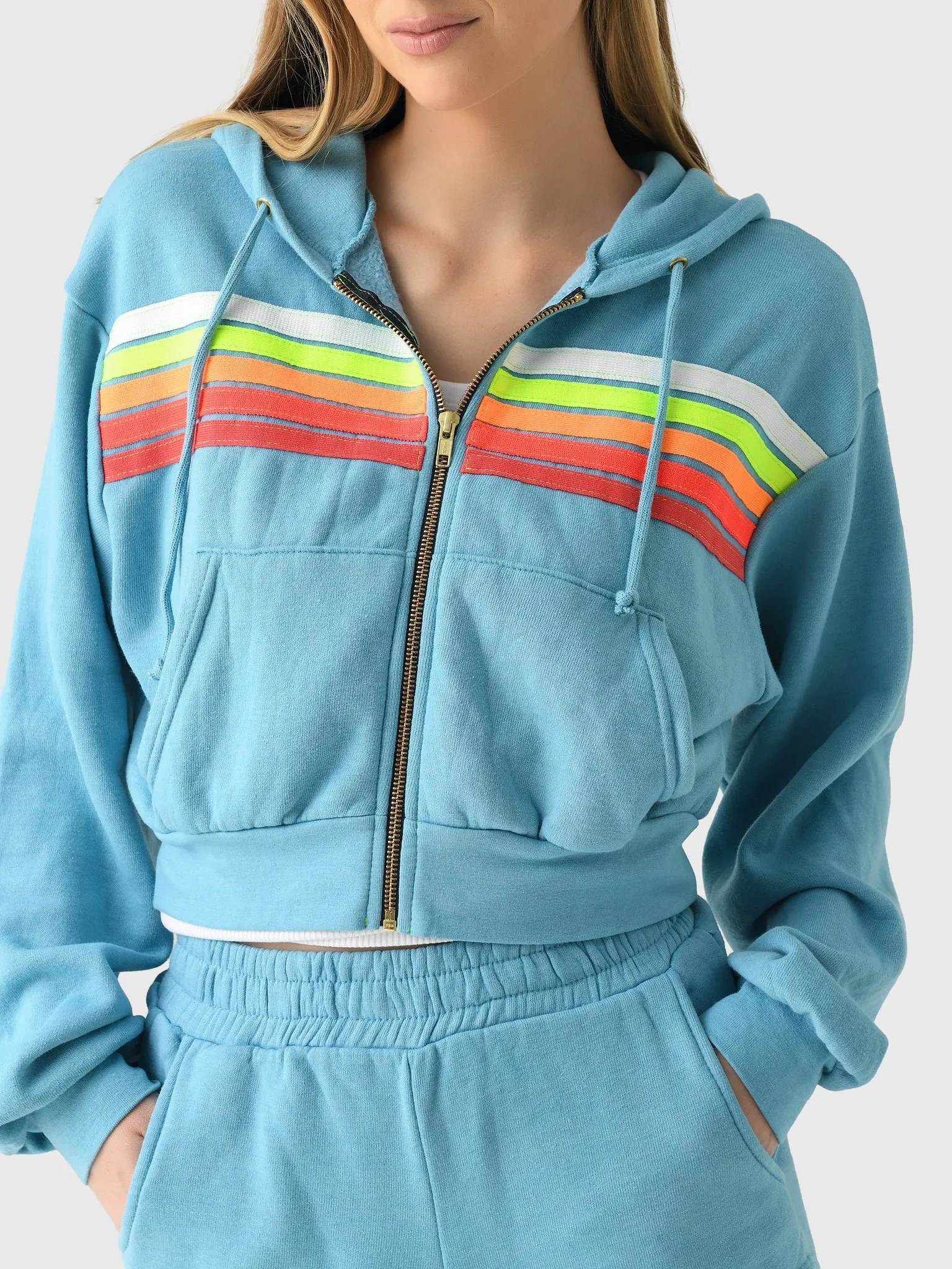 Aviator Nation Women's 5 Stripe Cropped Zip Hoodie sold by Saint Bernard product image thumbnail 5