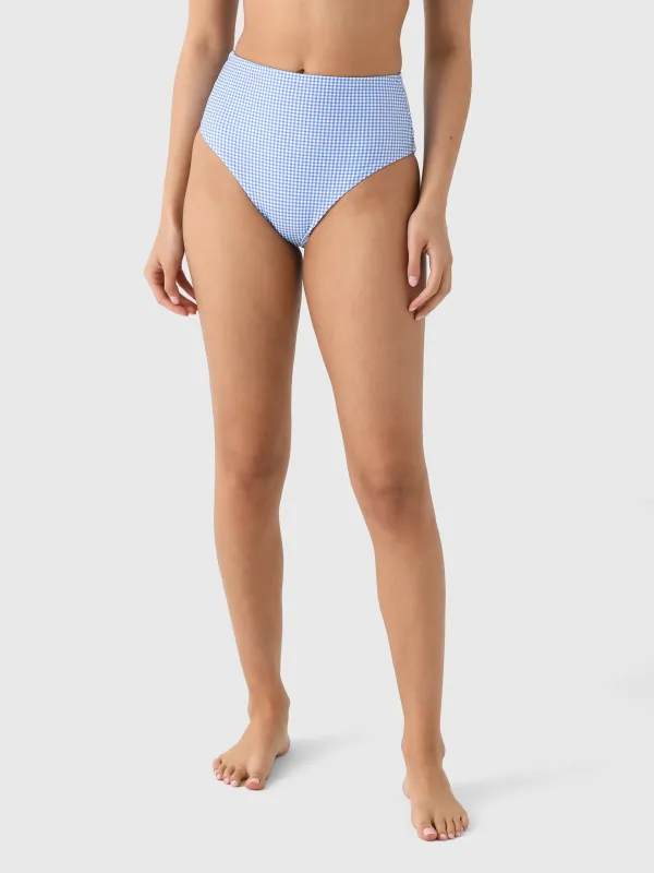 Minnow Women's Sky Blue Gingham High Waist Bikini Bottom sold by Saint Bernard