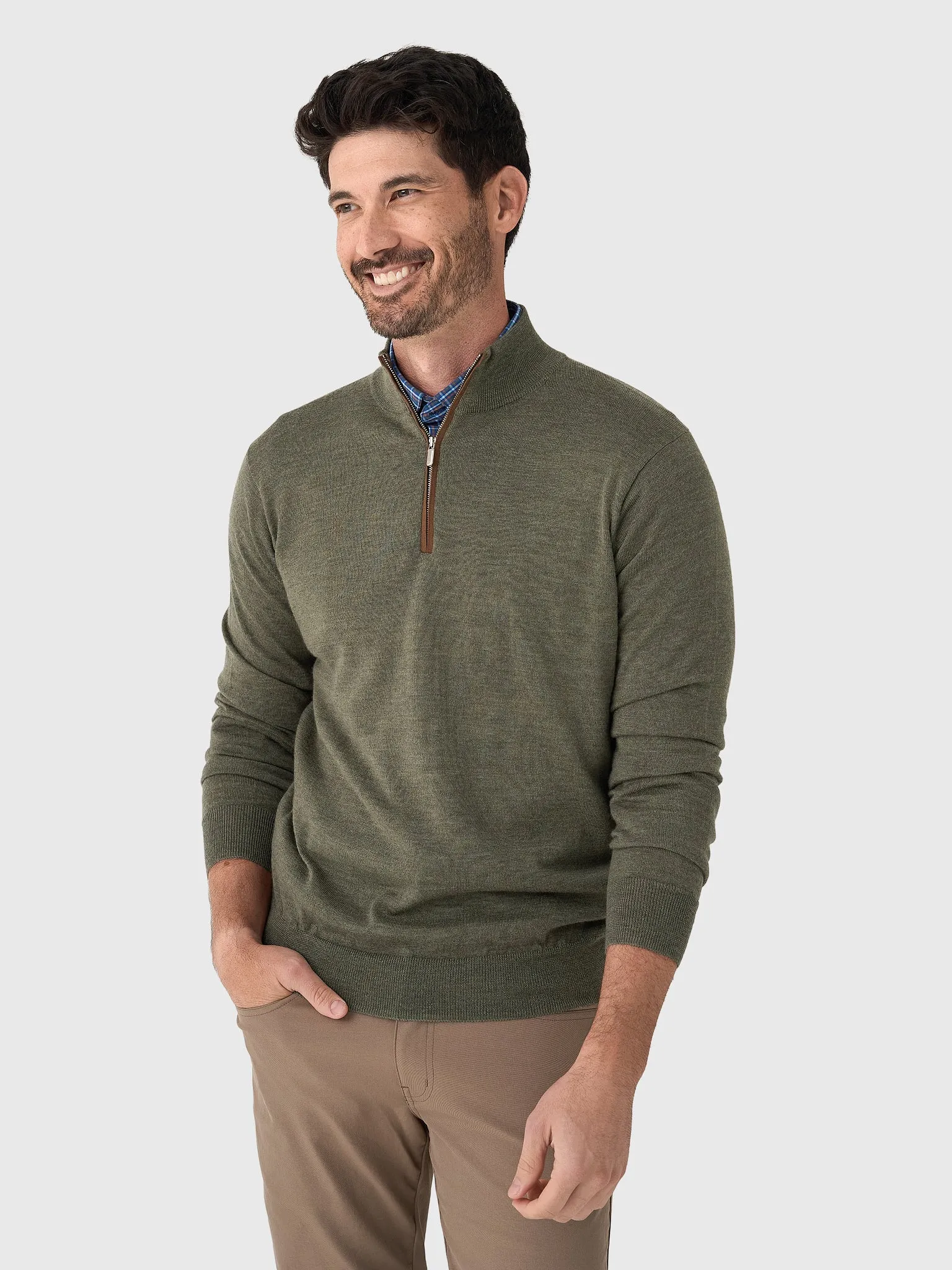Peter Millar Crown Men's Autumn Crest Suede Trim Quarter-Zip sold by Saint Bernard