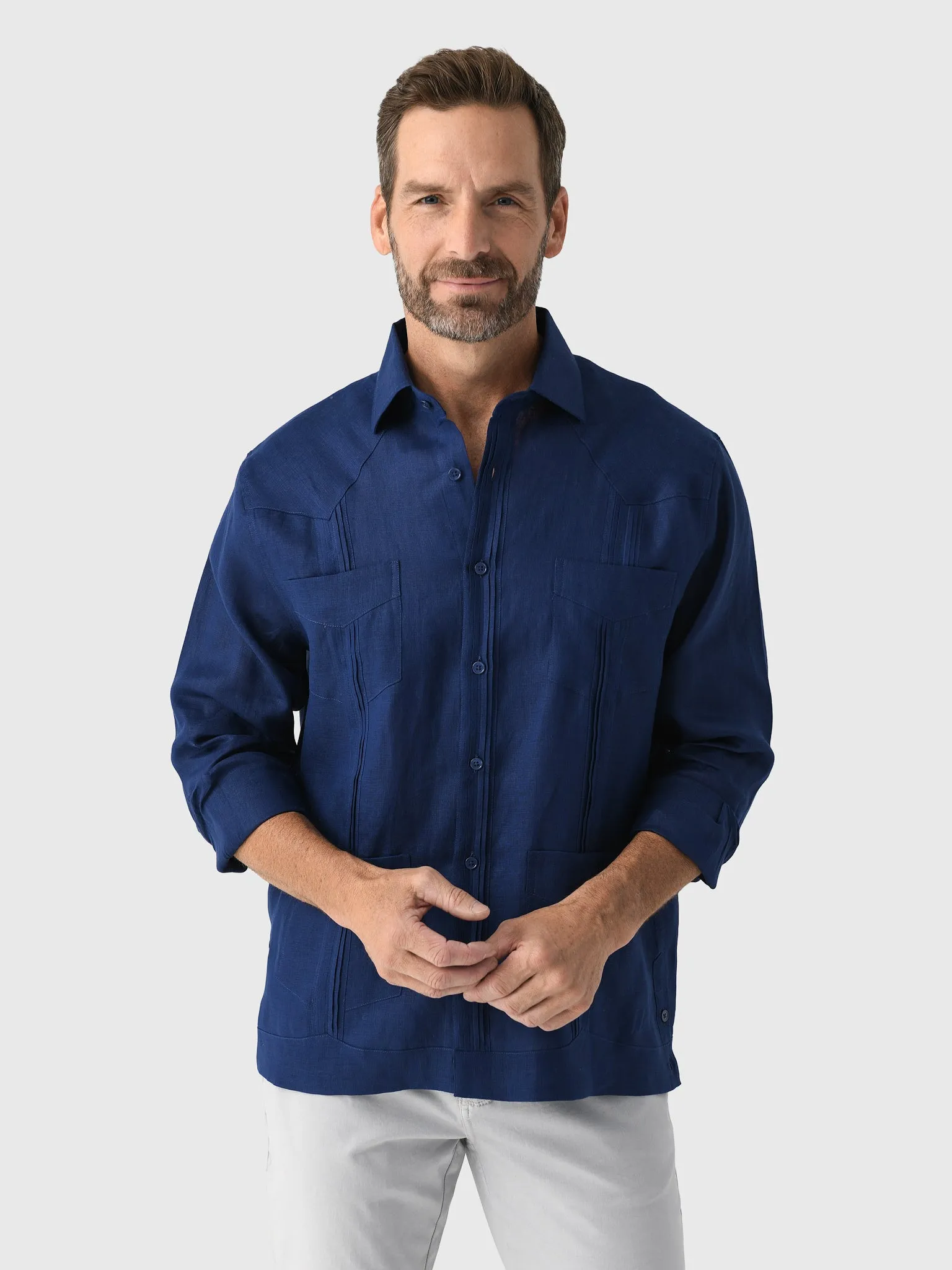Centuria Men's Long Sleeve Linen Guayabera Shirt sold by Saint Bernard
