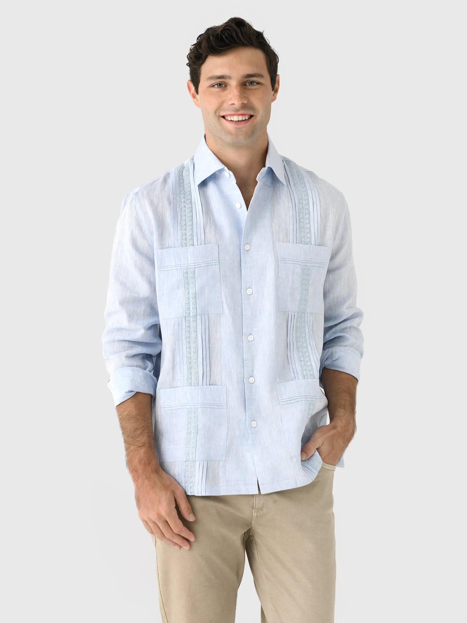 Centuria Men's Long Sleeve Linen Guayabera Shirt sold by Saint Bernard