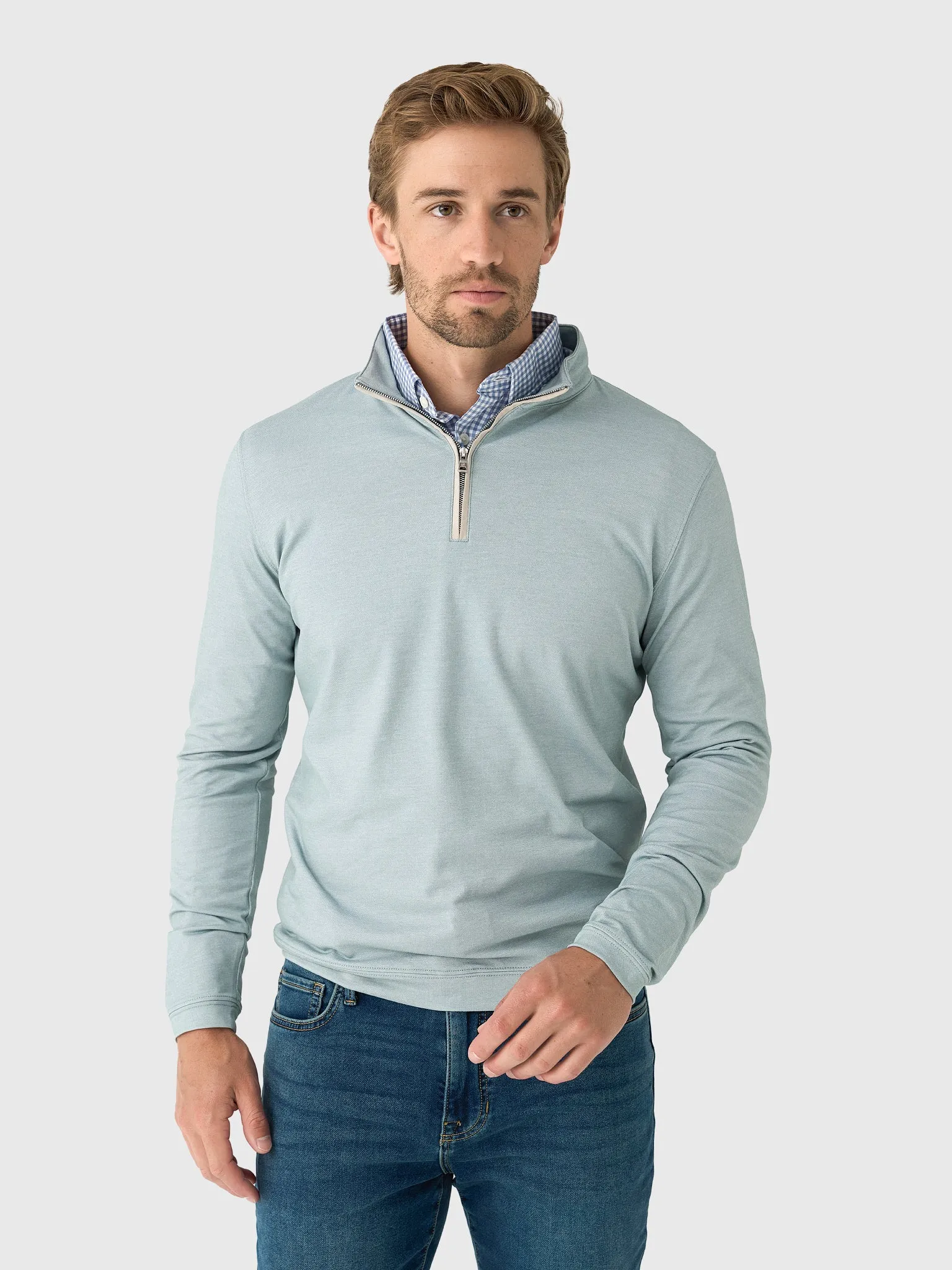 Peter Millar Crown Crafted Men's Albatross Cotton-Blend Piqué Quarter-Zip sold by Saint Bernard